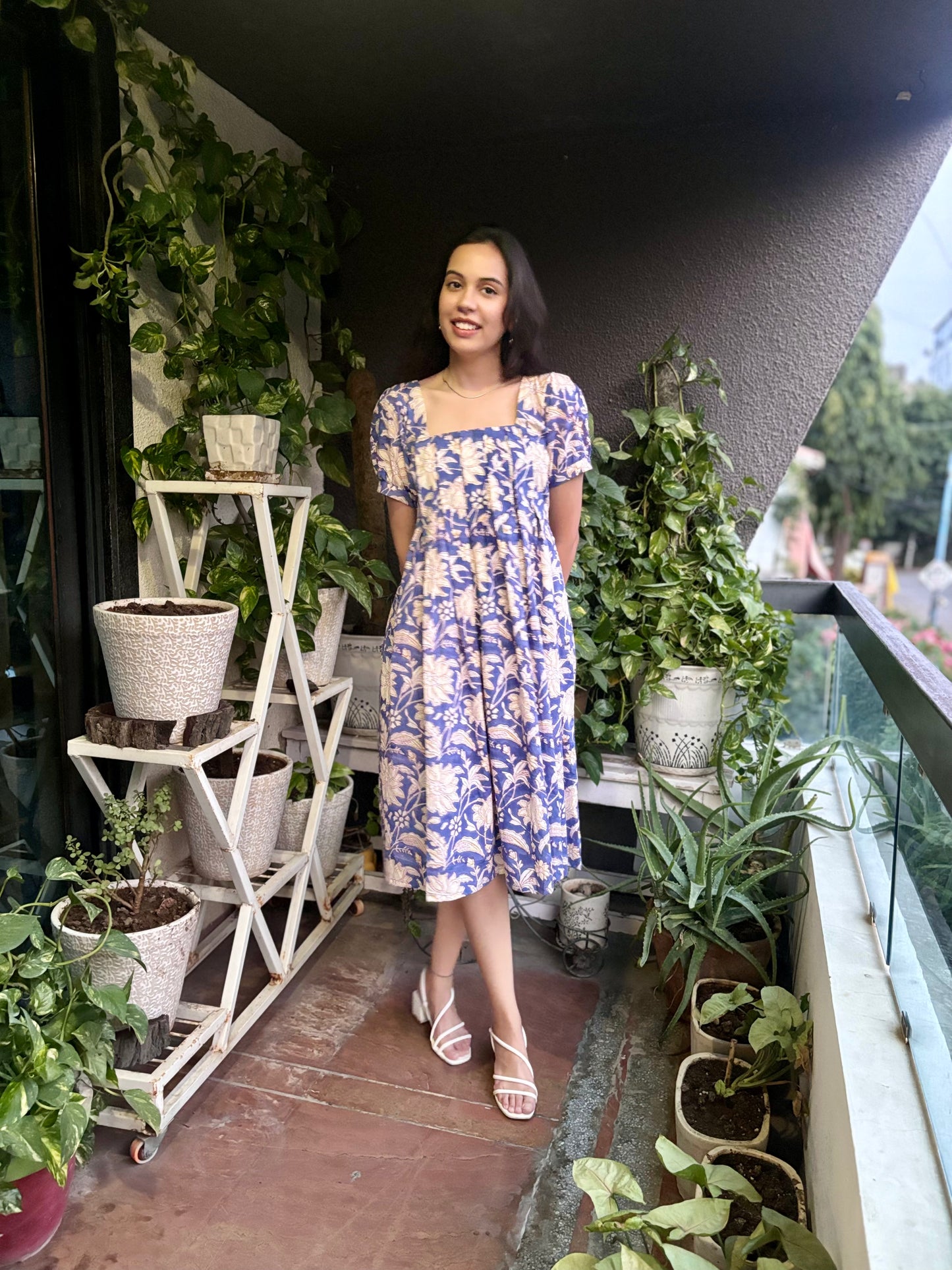 Blue Block Printed Rumi Dress