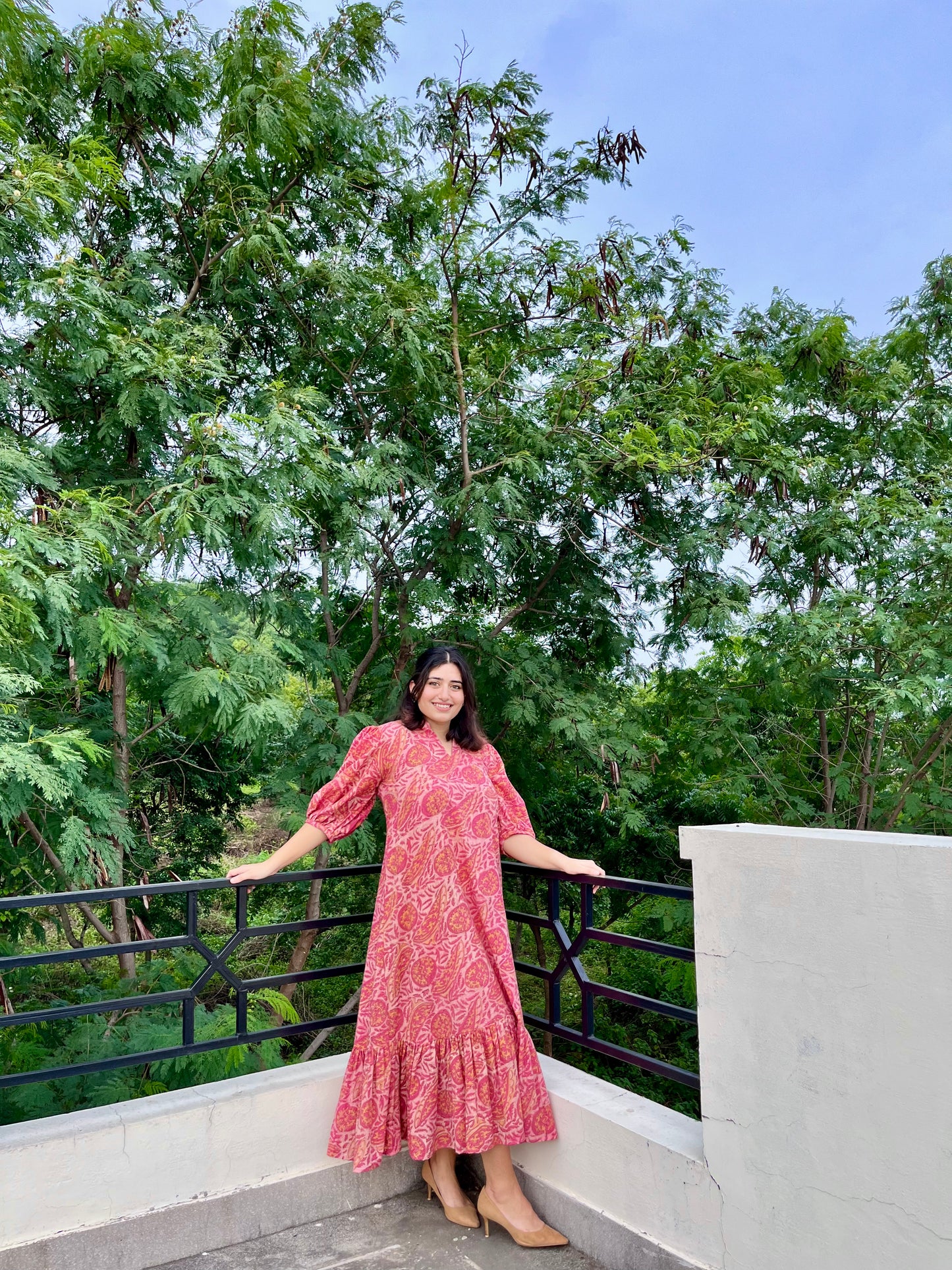 Peach & Pink Handblock Printed Dress