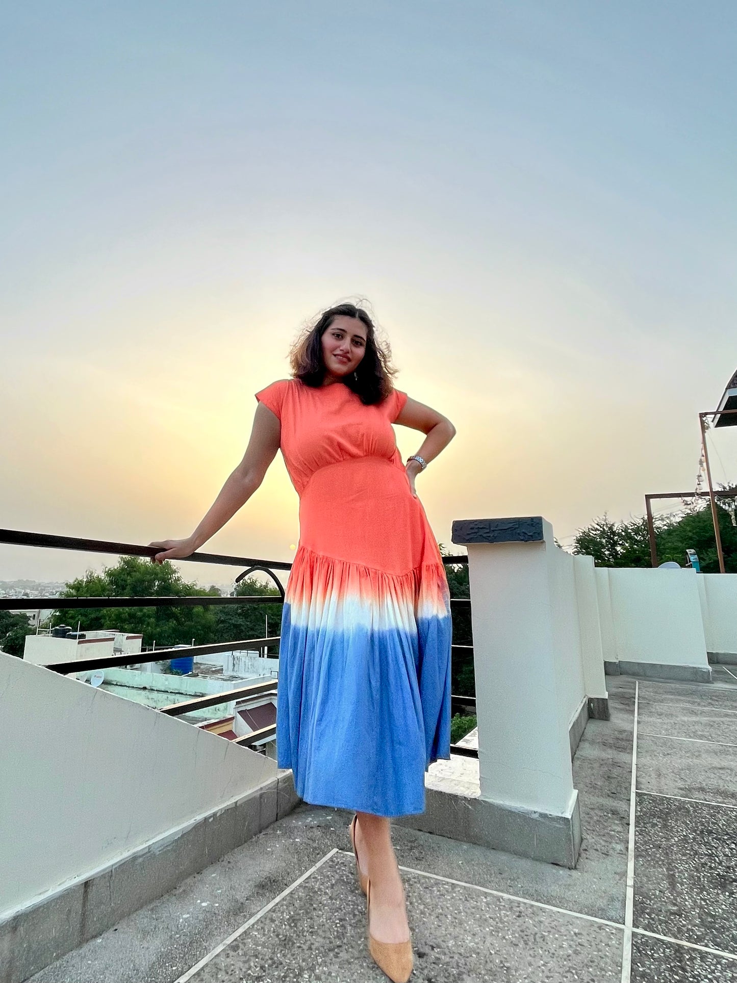 Orange & Grey Tie-Dye Dress