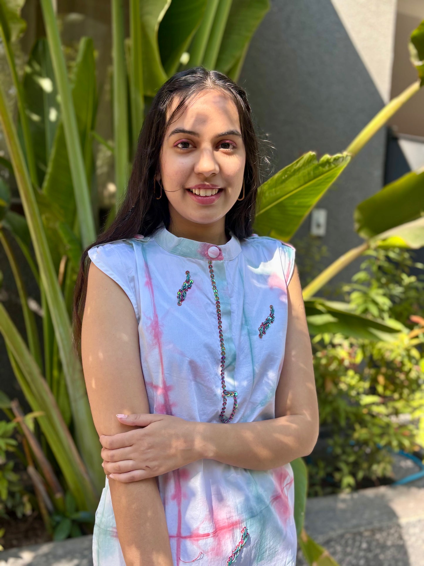 White Tie-dye Enora Dress