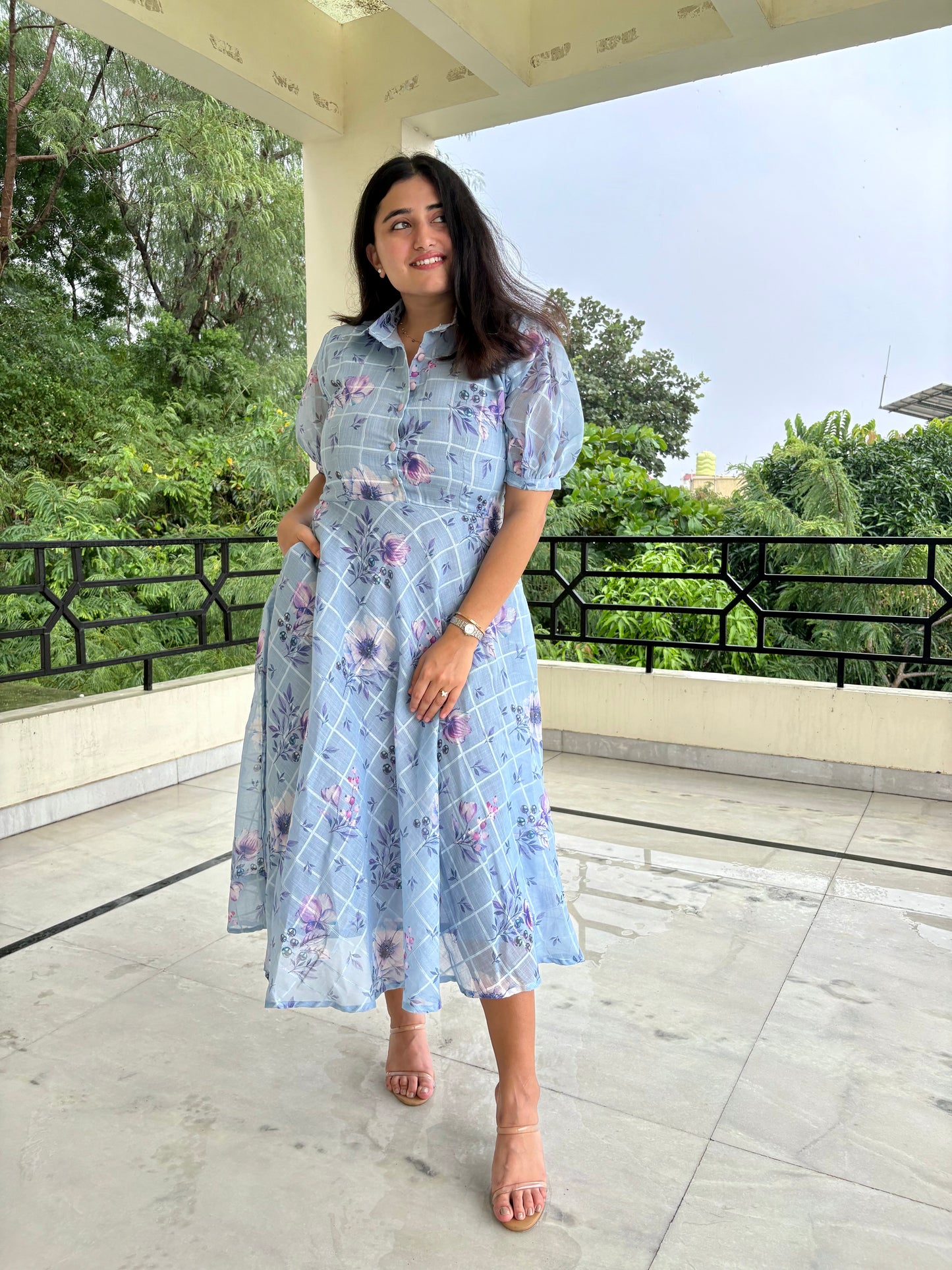 Blue Floral Shirt Dress