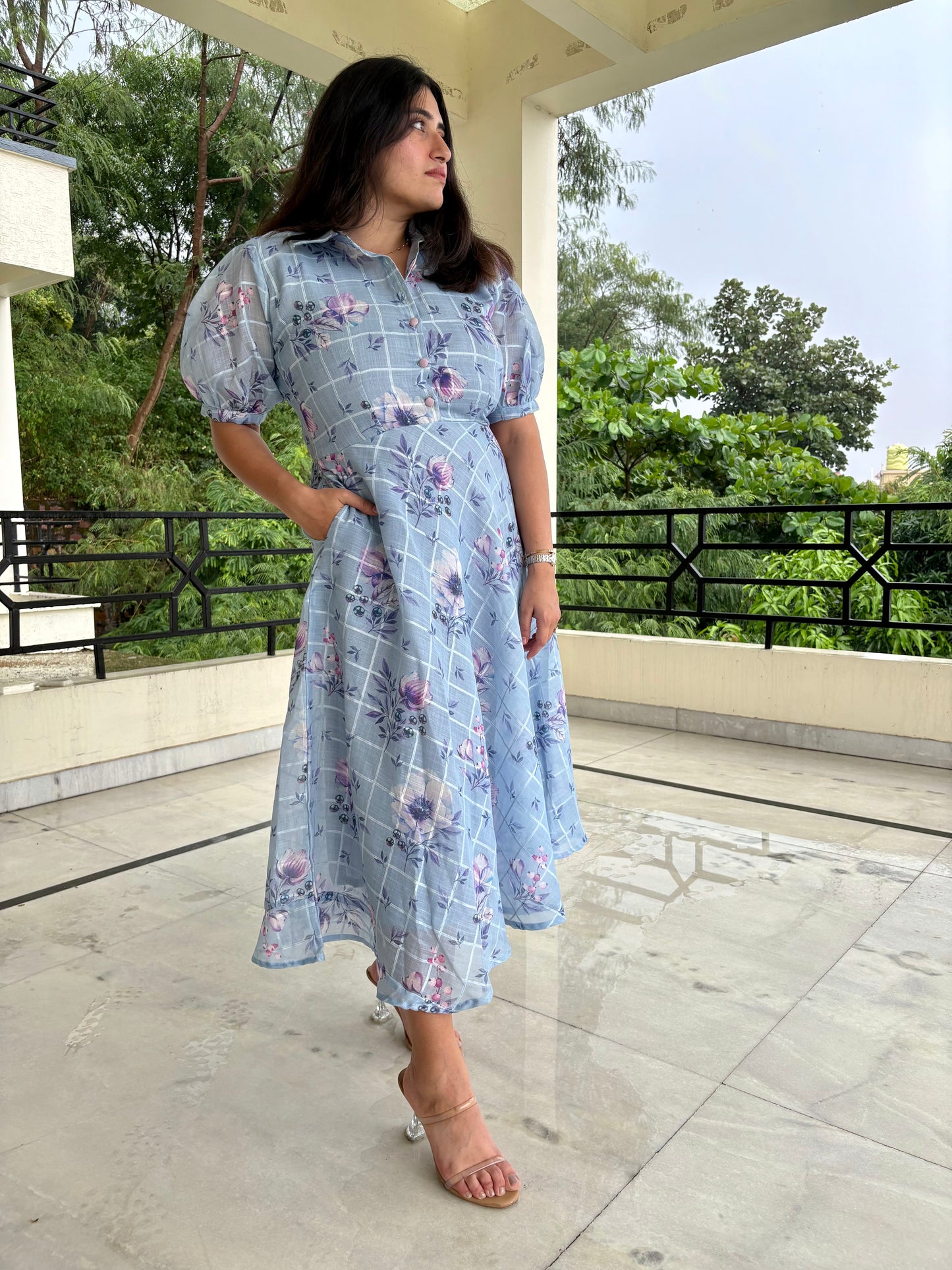 Blue Floral Shirt Dress