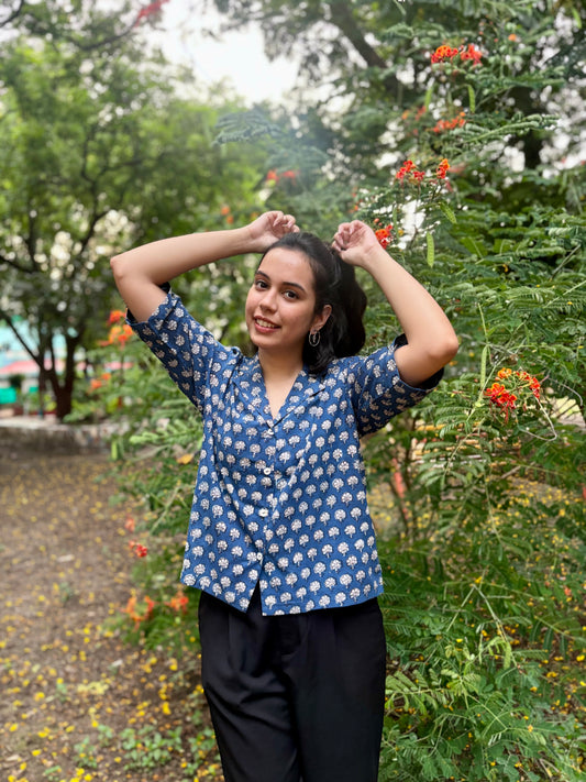 Indigo Block Print Shirt