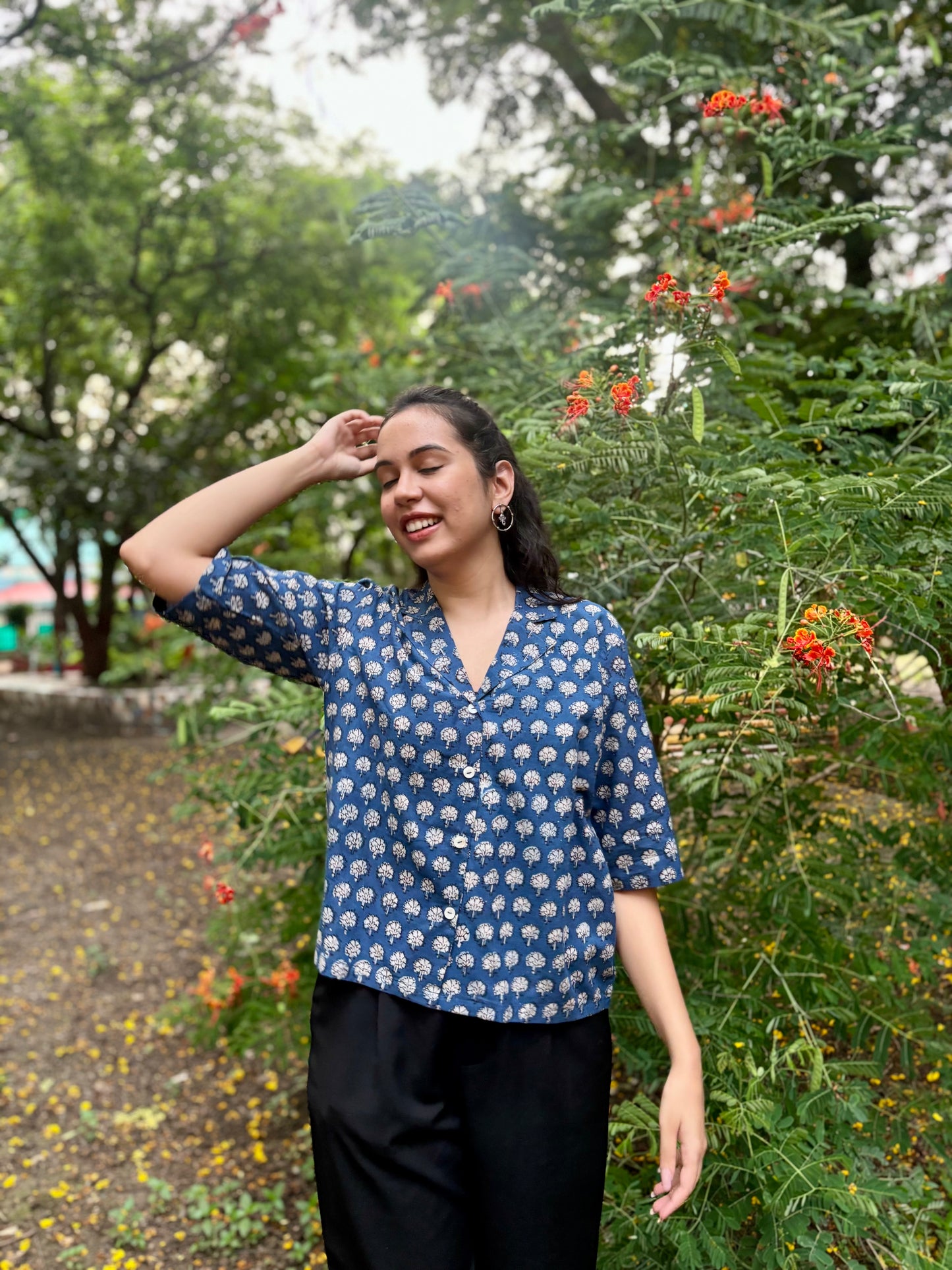 Indigo Block Print Shirt