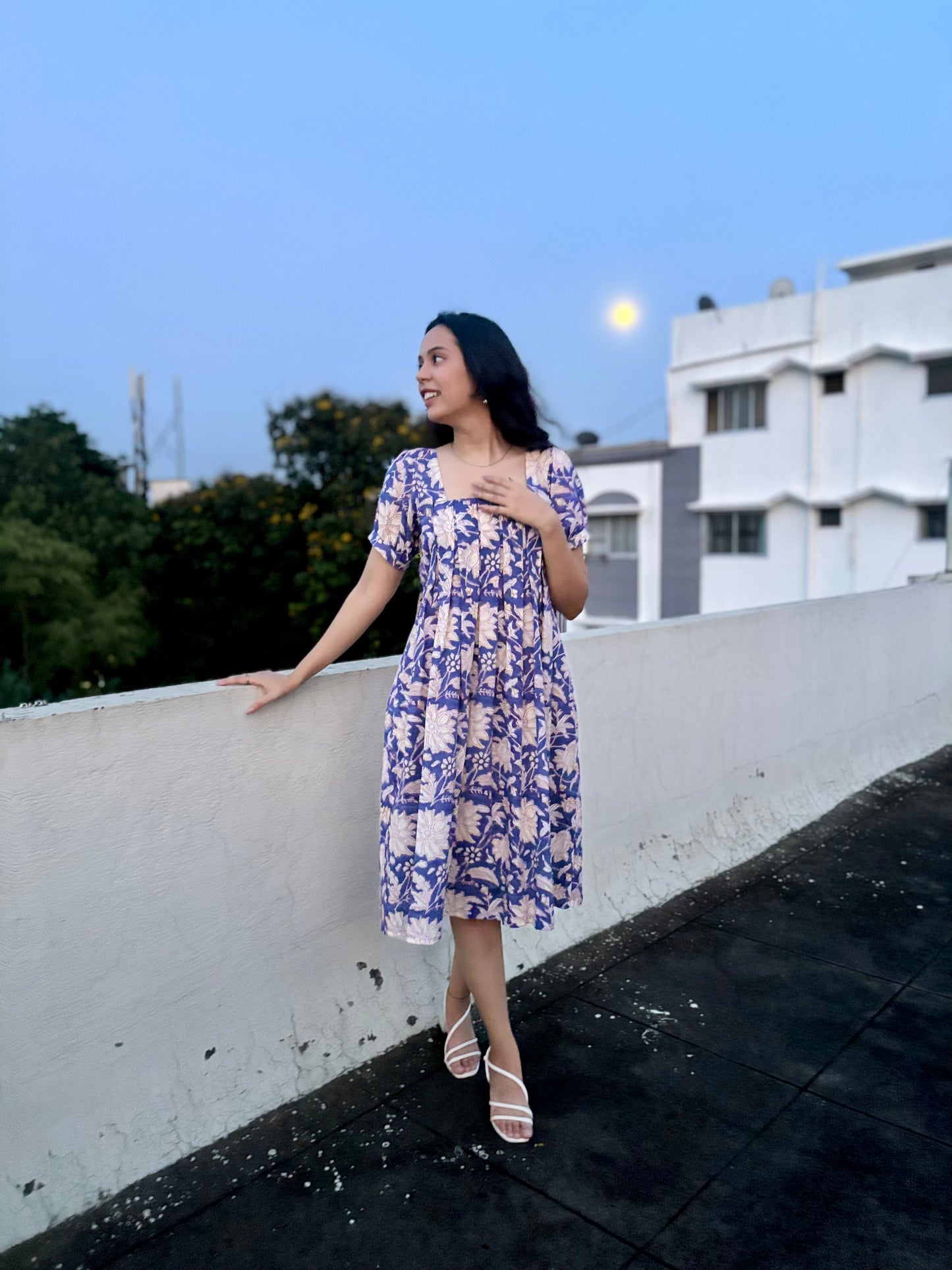 Blue Block Printed Rumi Dress