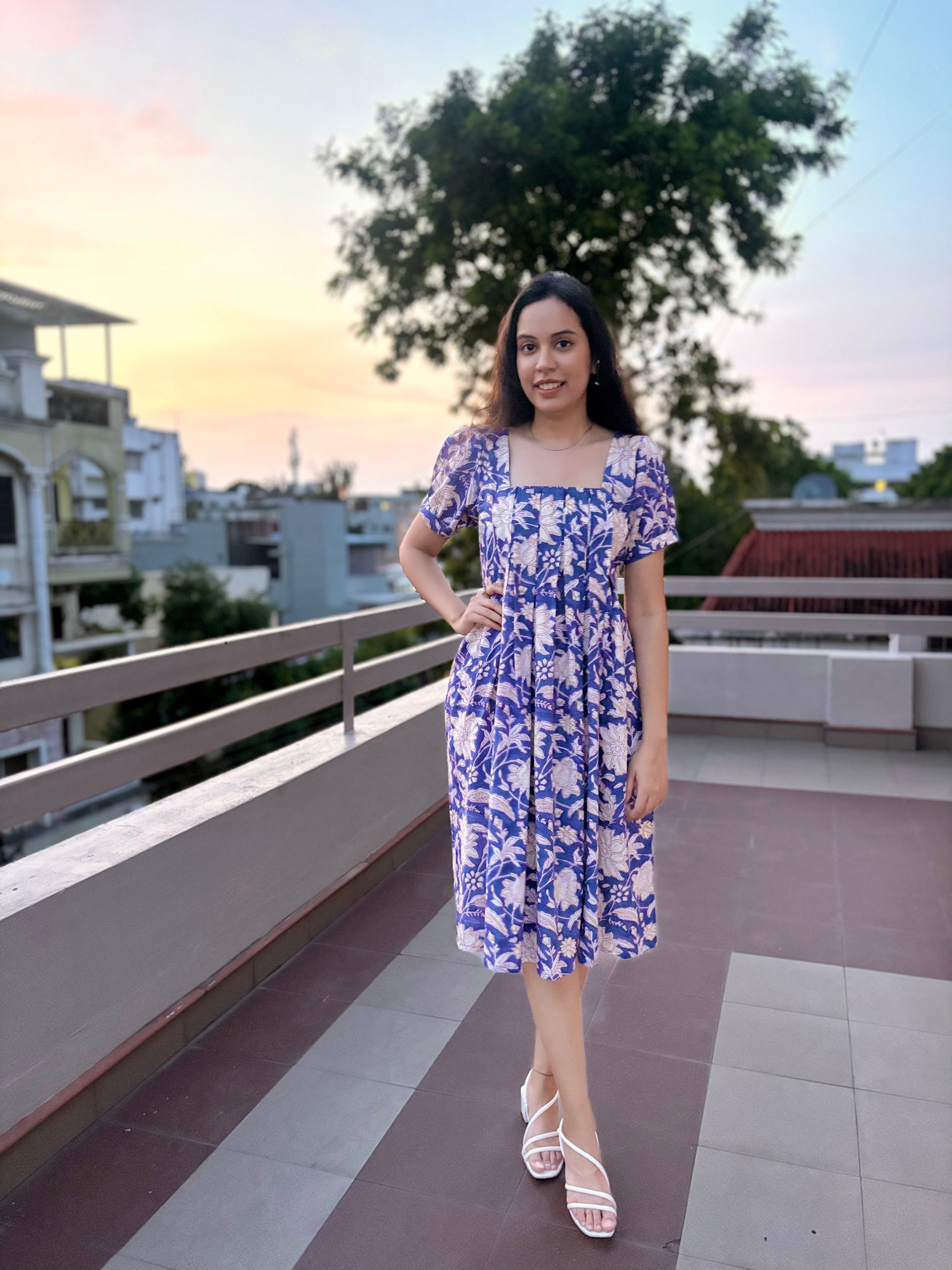 blue block dress Blue & White Color Block Dress X29013