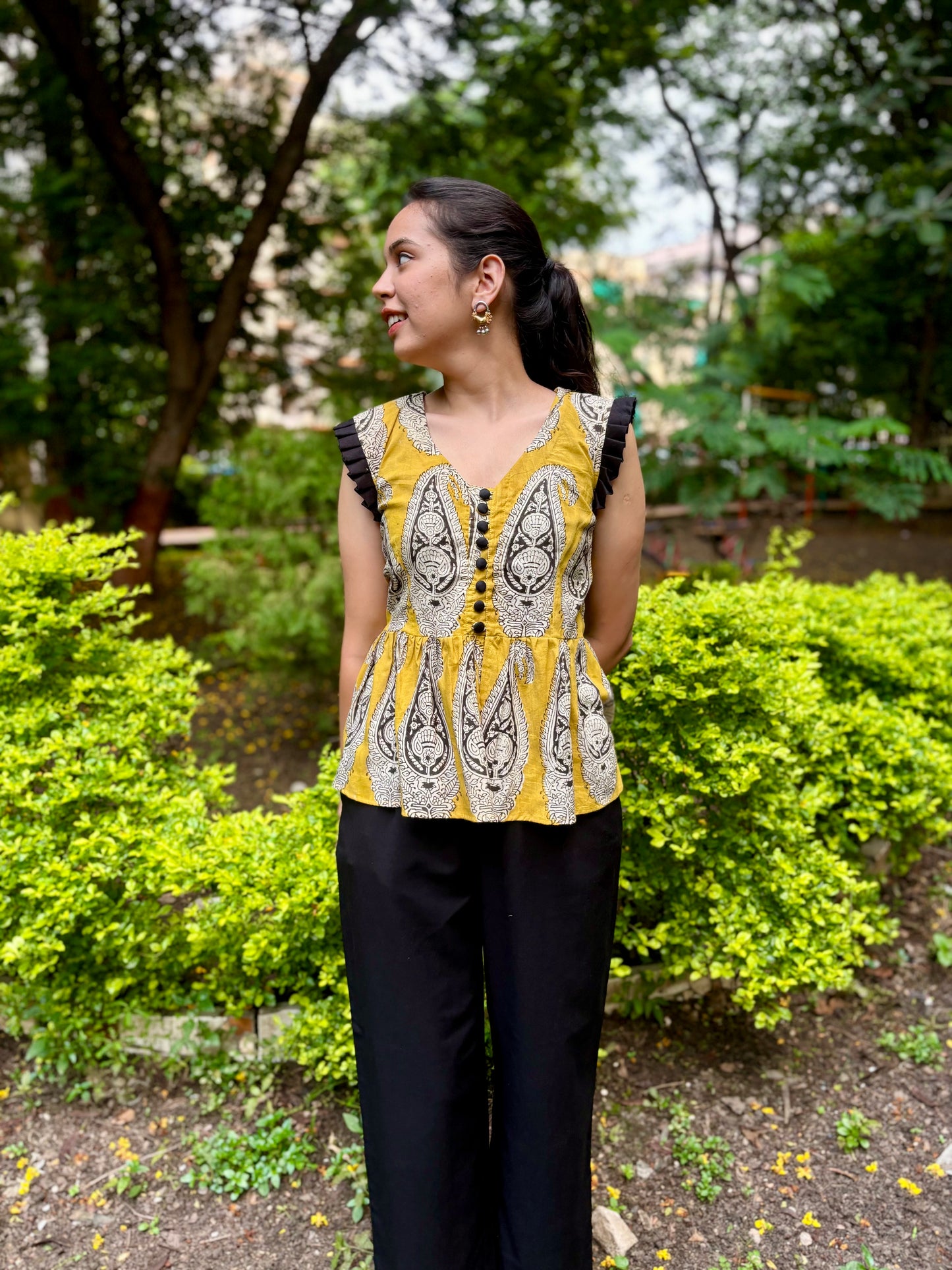 Yellow Paisley Print Top