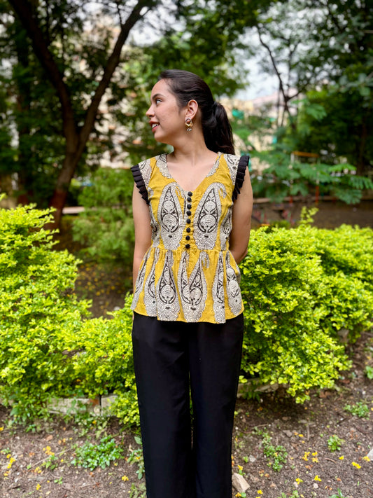 Yellow Paisley Print Top