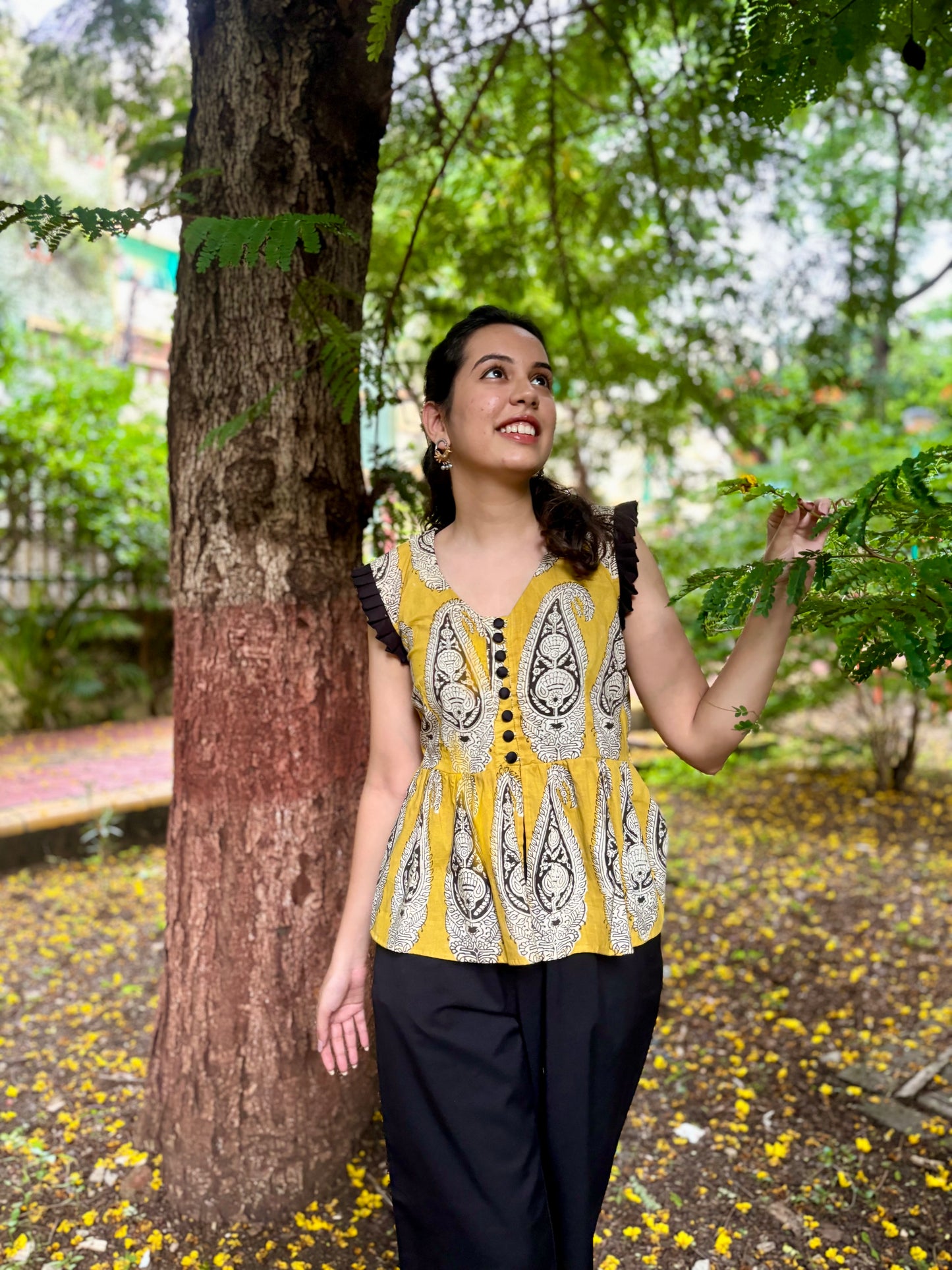 Yellow Paisley Print Top