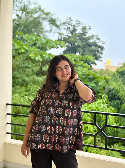 Kalamkari Elephant Print Shirt
