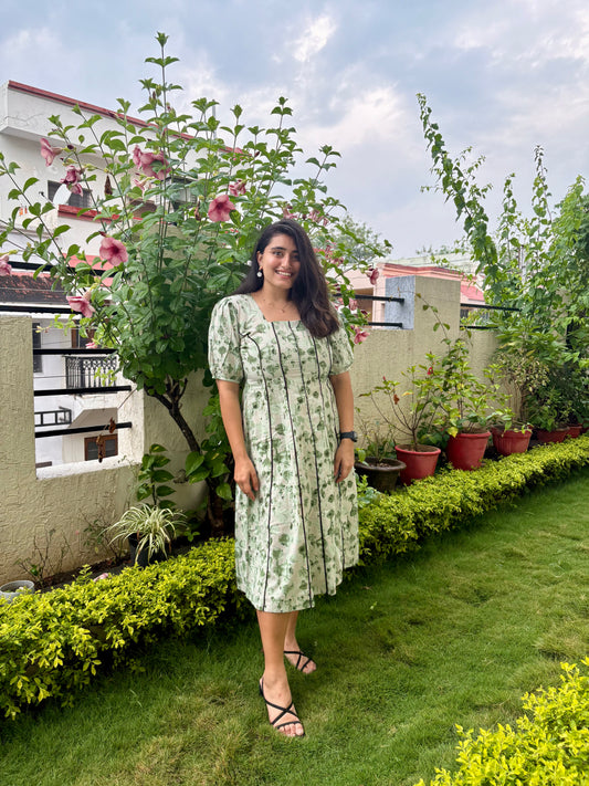 Green Abstract Printed Dress