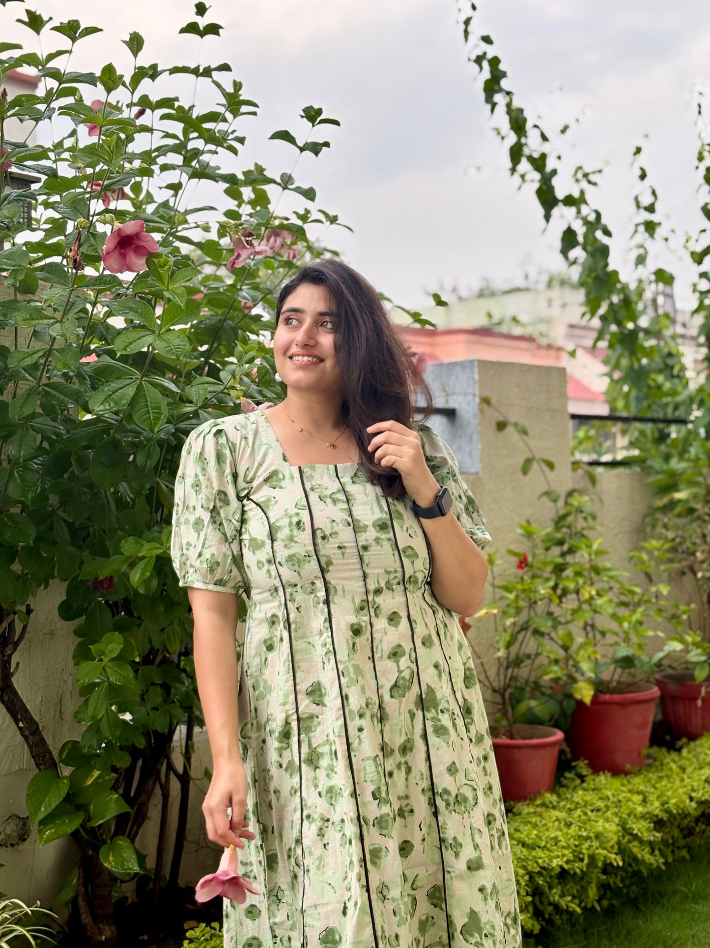Green Abstract Printed Dress