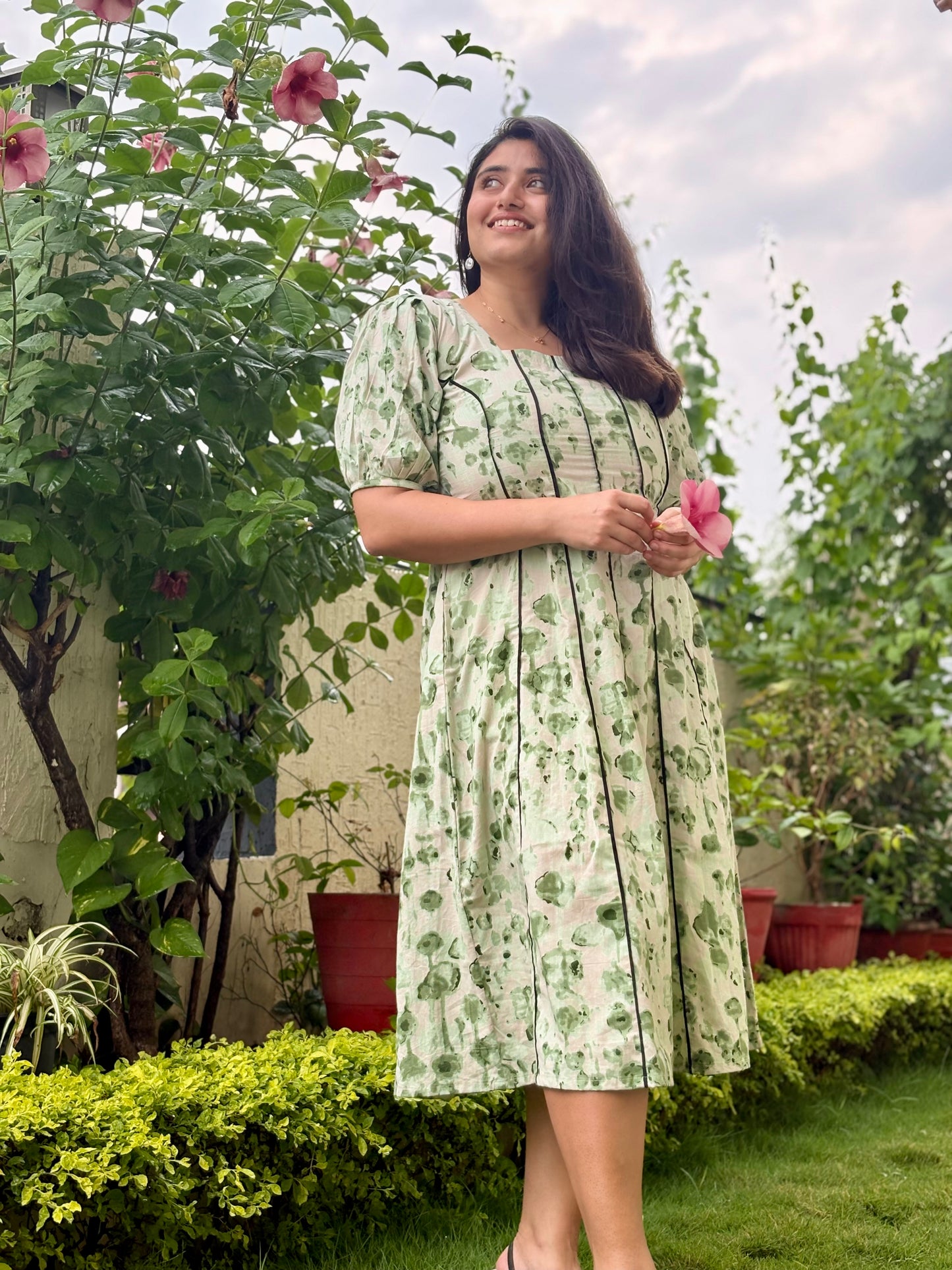 Green Abstract Printed Dress