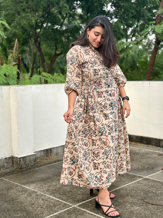 Cream & Teal Floral Shirt Dress