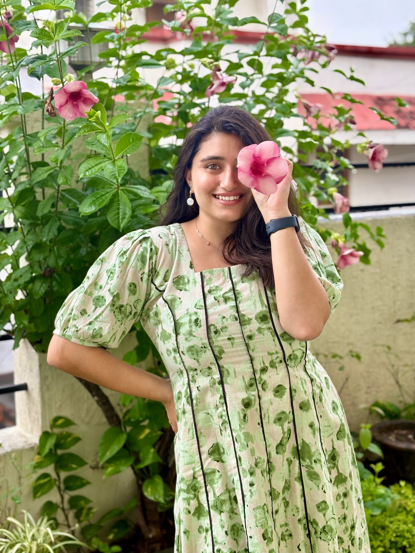Green Abstract Printed Dress