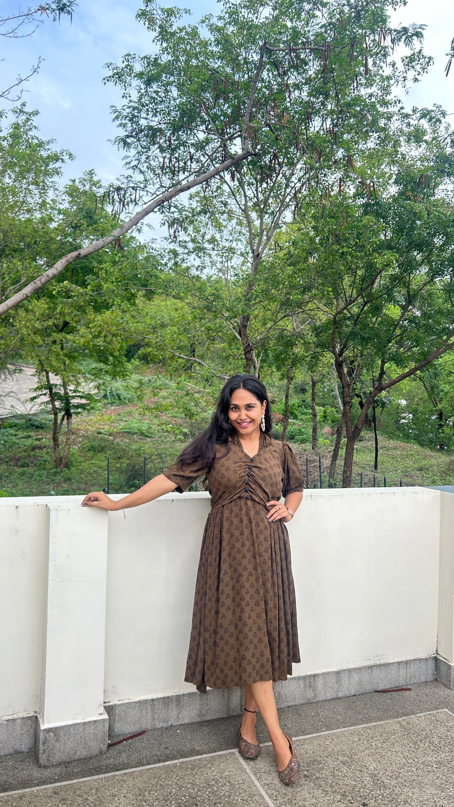 Dark Green Handblock Printed Dress