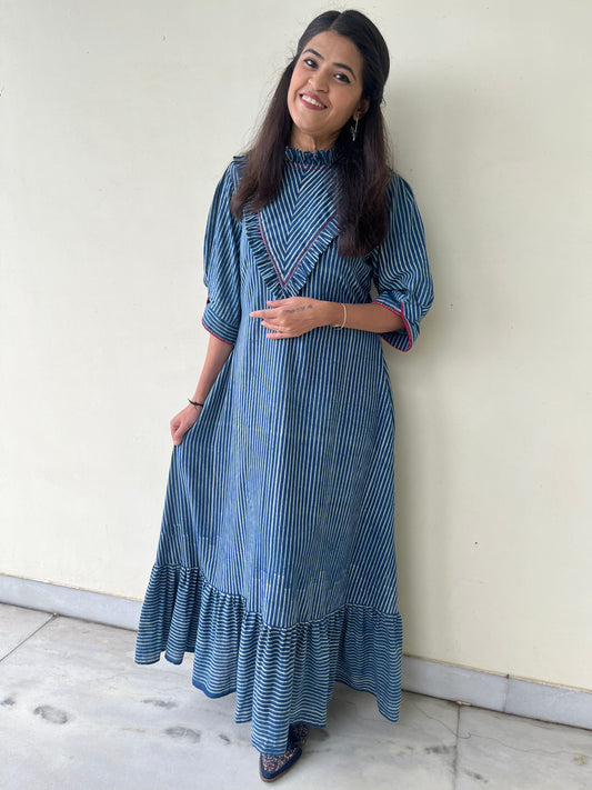 Indigo Striped Veda Dress