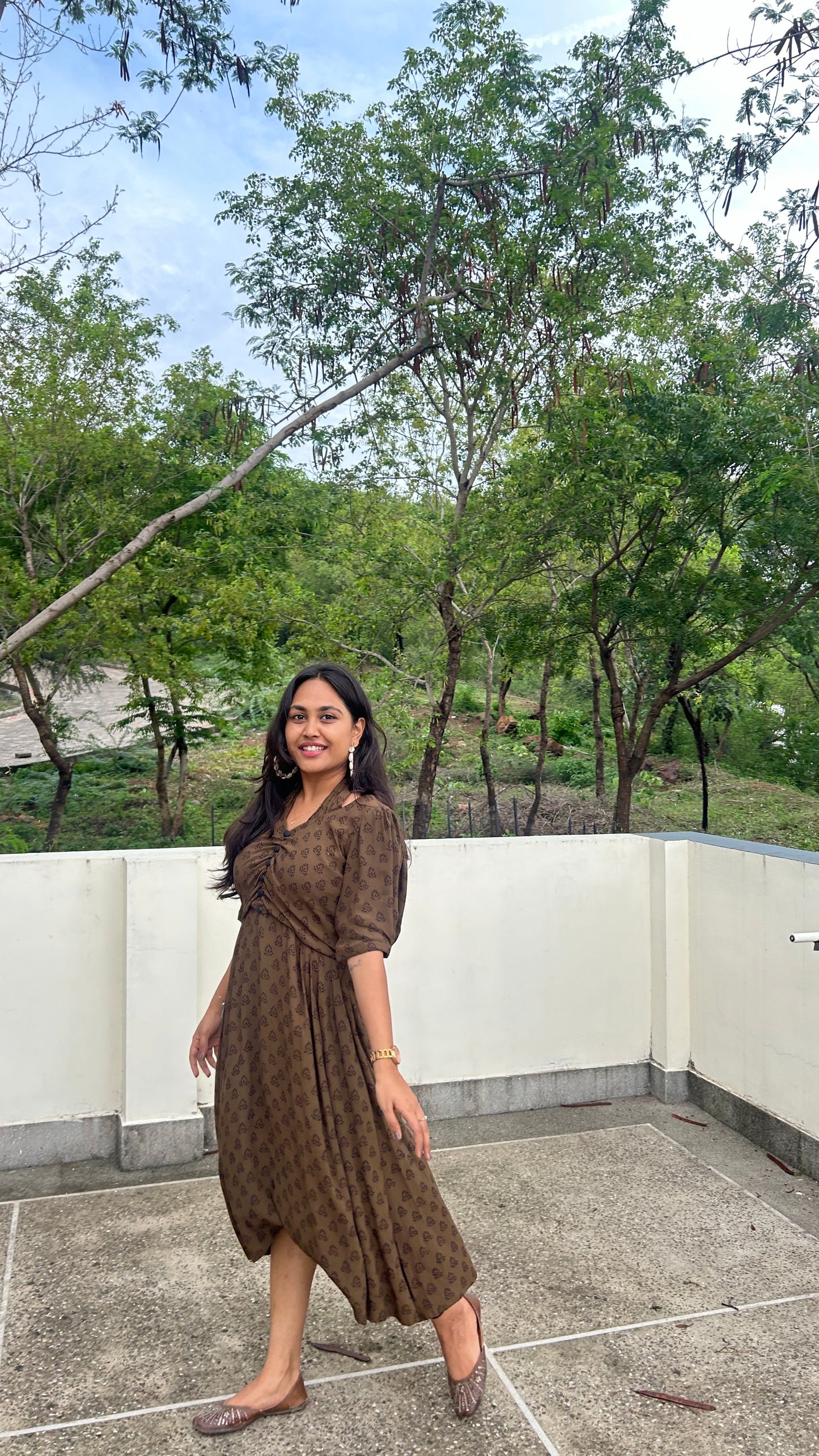 Dark Green Handblock Printed Dress