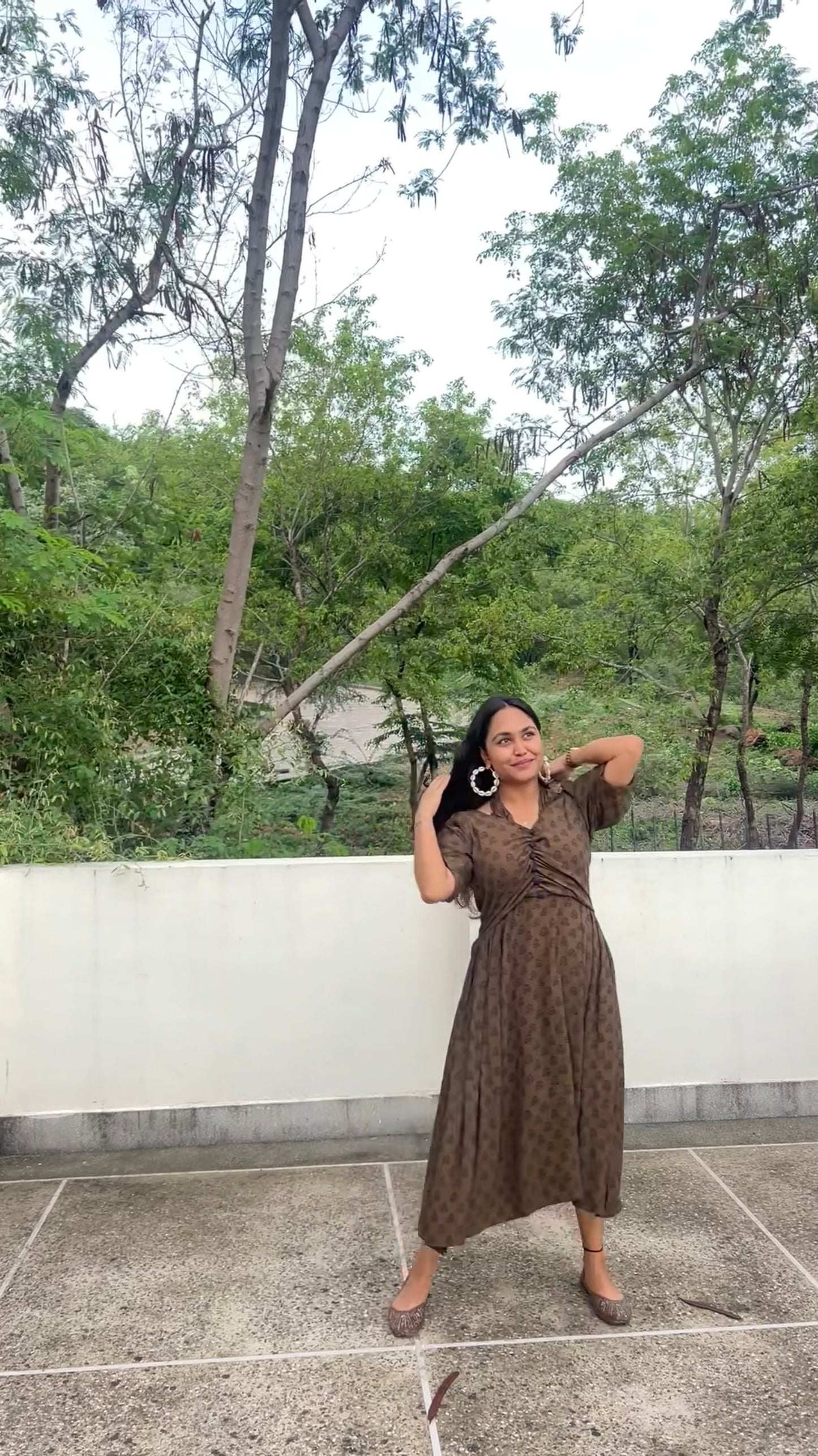 Dark Green Handblock Printed Dress