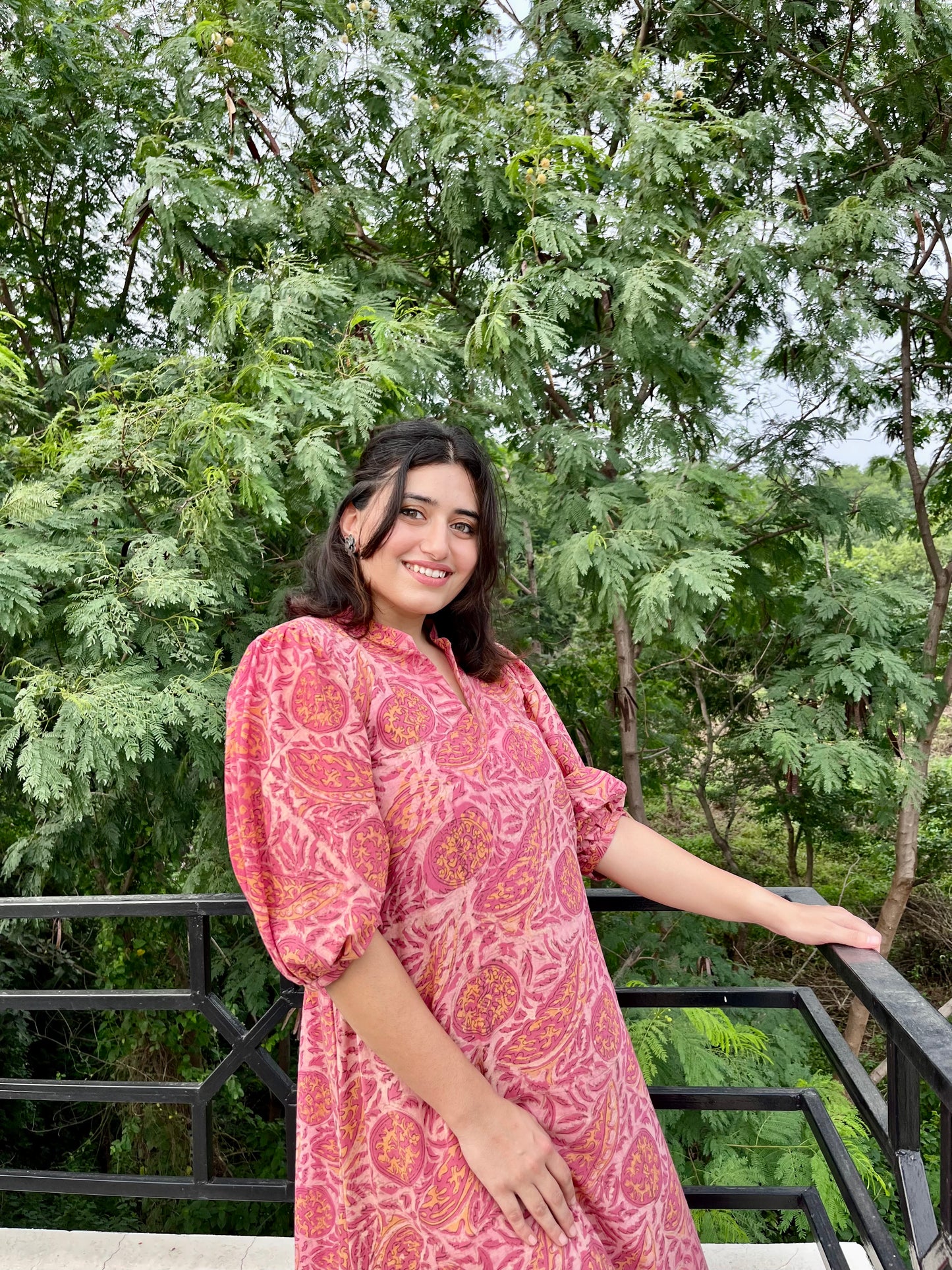 Peach & Pink Handblock Printed Dress