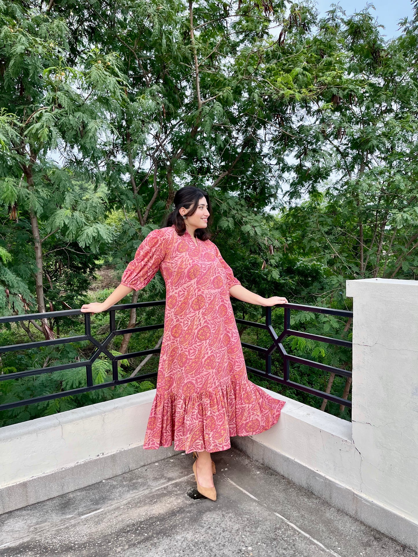 Peach & Pink Handblock Printed Dress