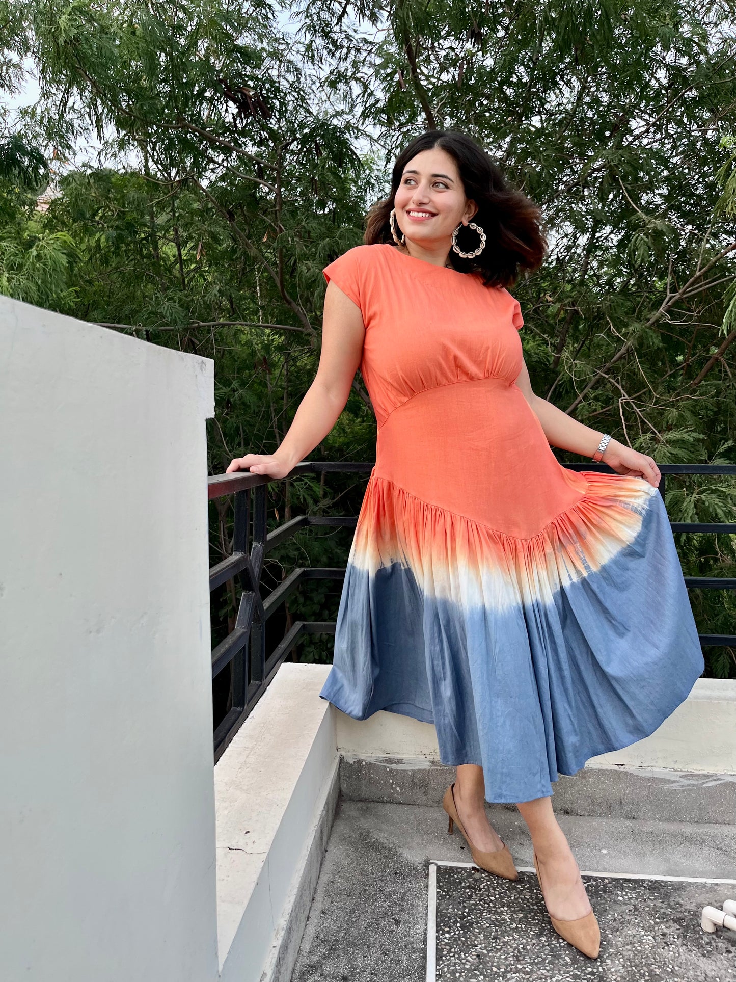 Orange & Grey Tie-Dye Dress