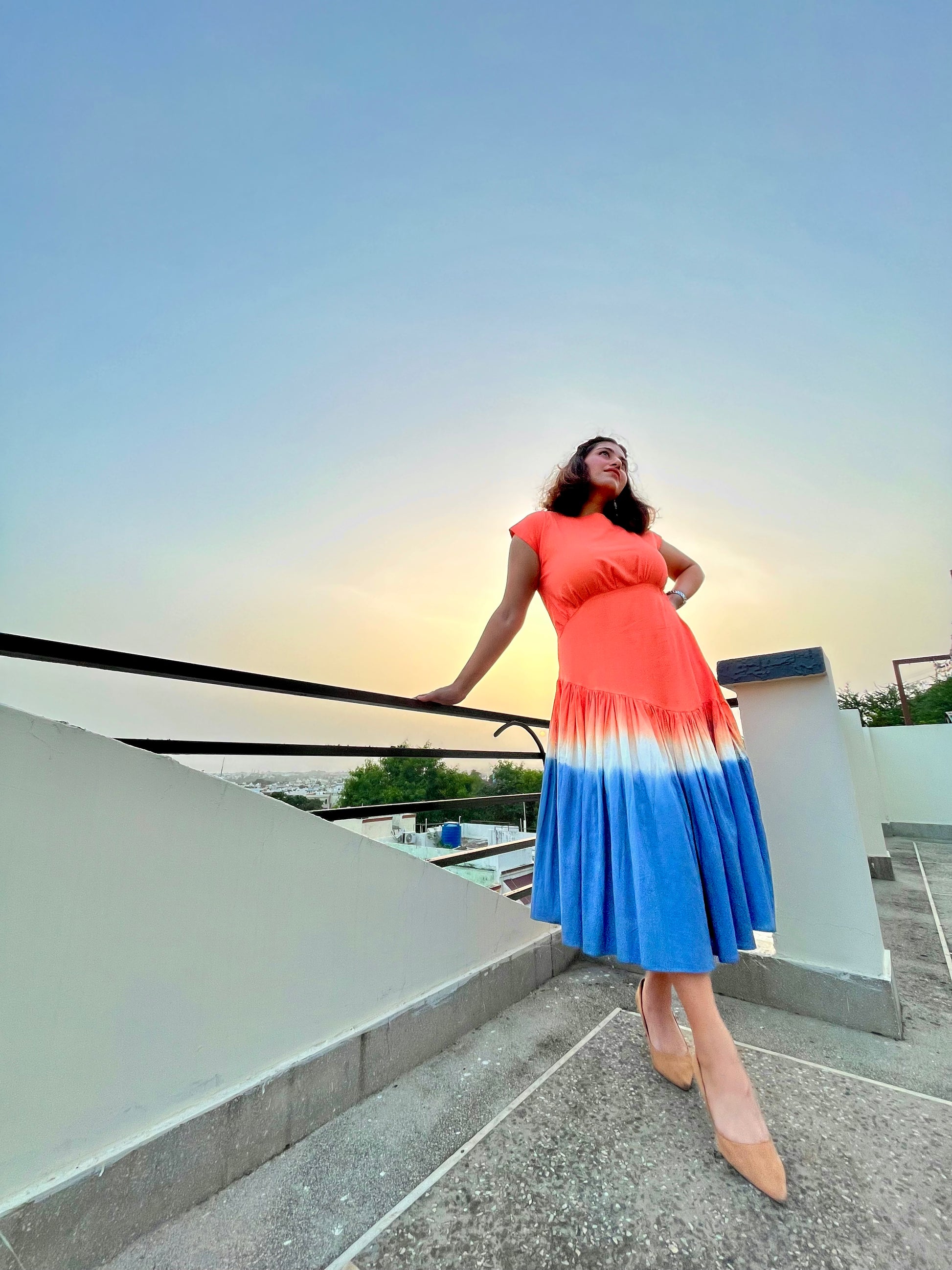 orange and blue tie dye dress Essentiel Antwerp Tie-Dye Print Long Dress - Blue Dresses, Clothing - WANTW21349