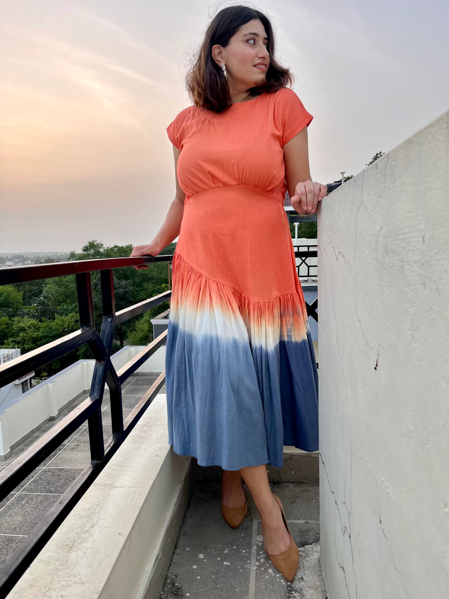 Orange & Grey Tie-Dye Dress