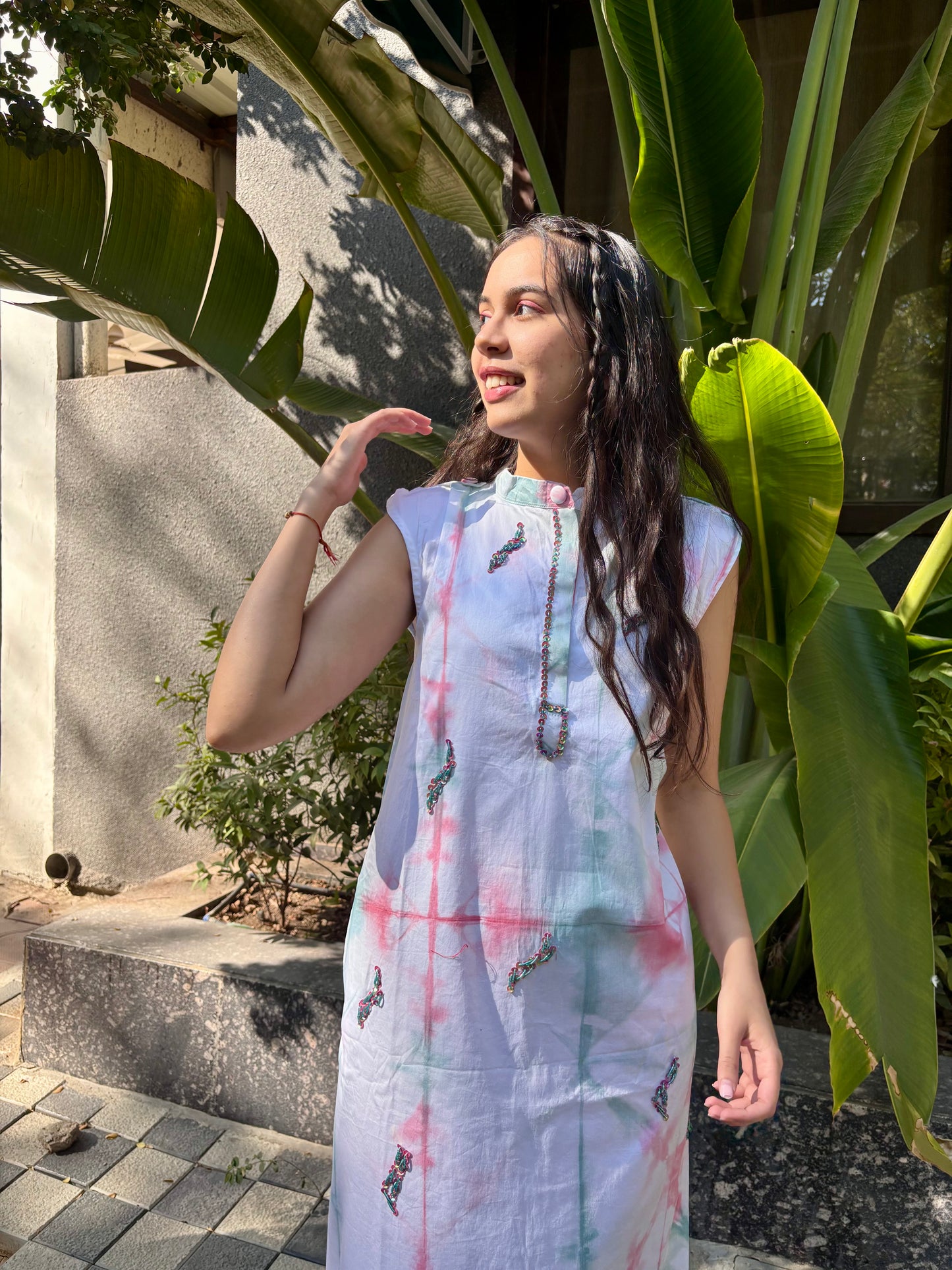White Tie-dye Enora Dress