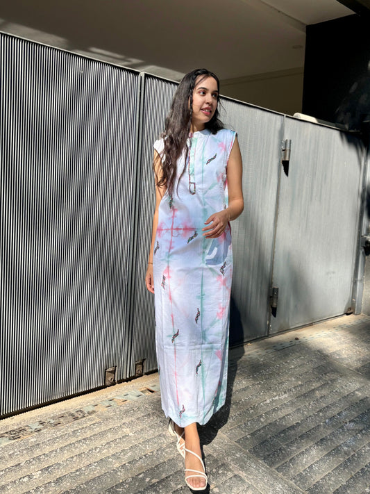 White Tie-dye Enora Dress