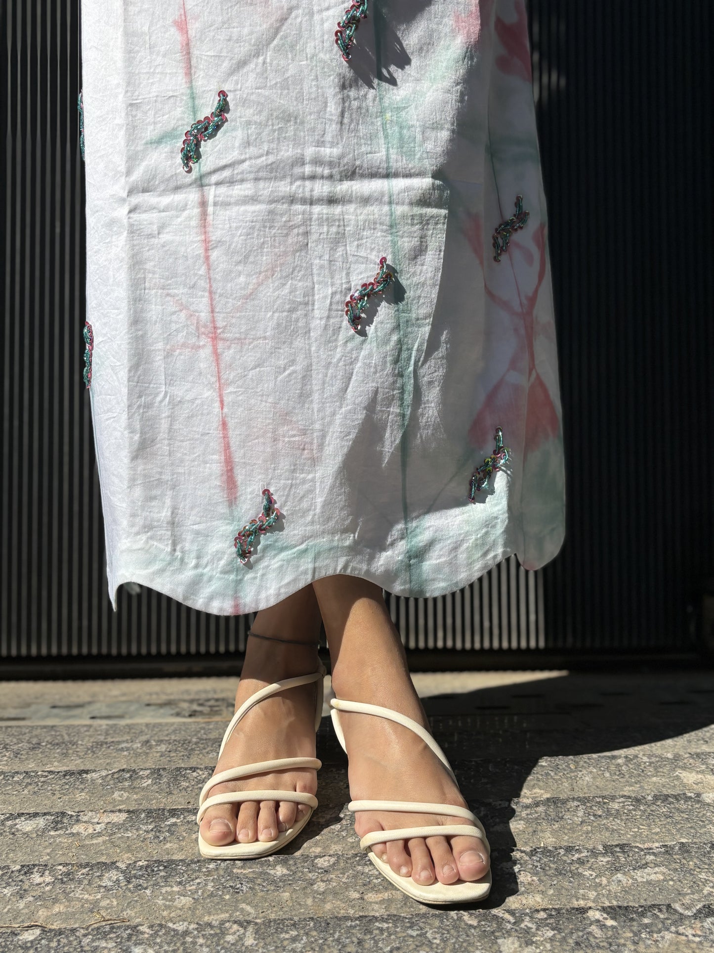 White Tie-dye Enora Dress