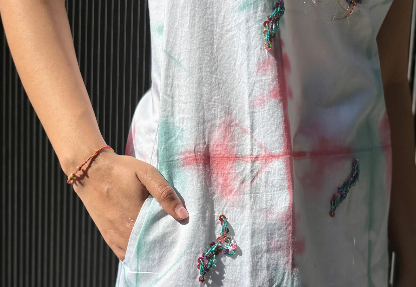 White Tie-dye Enora Dress