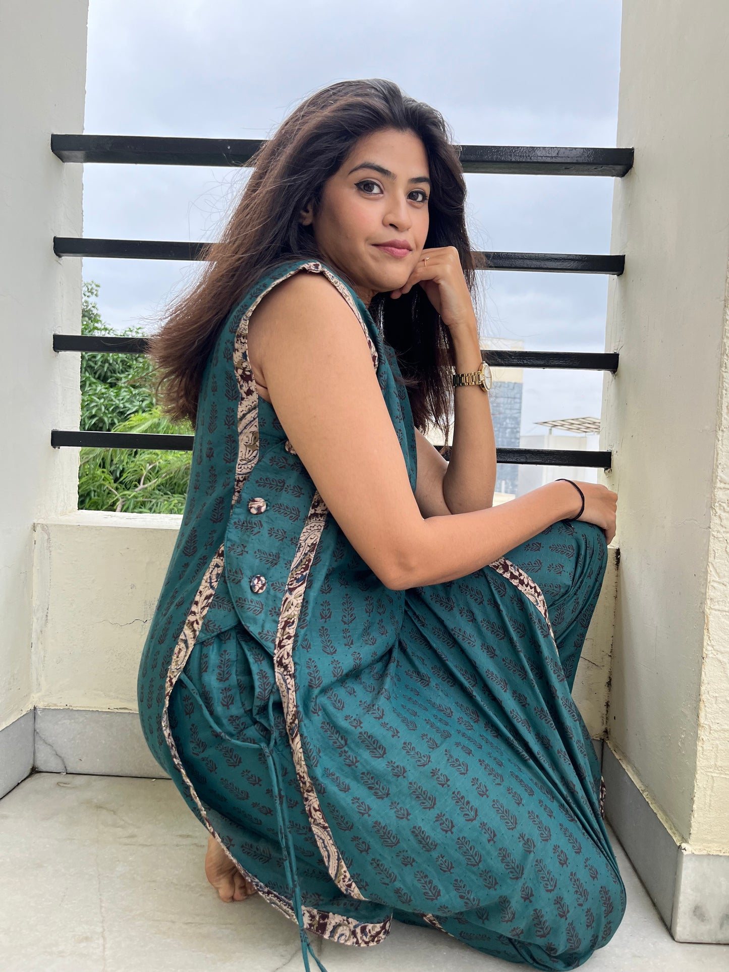 Teal Block Printed Tara Set