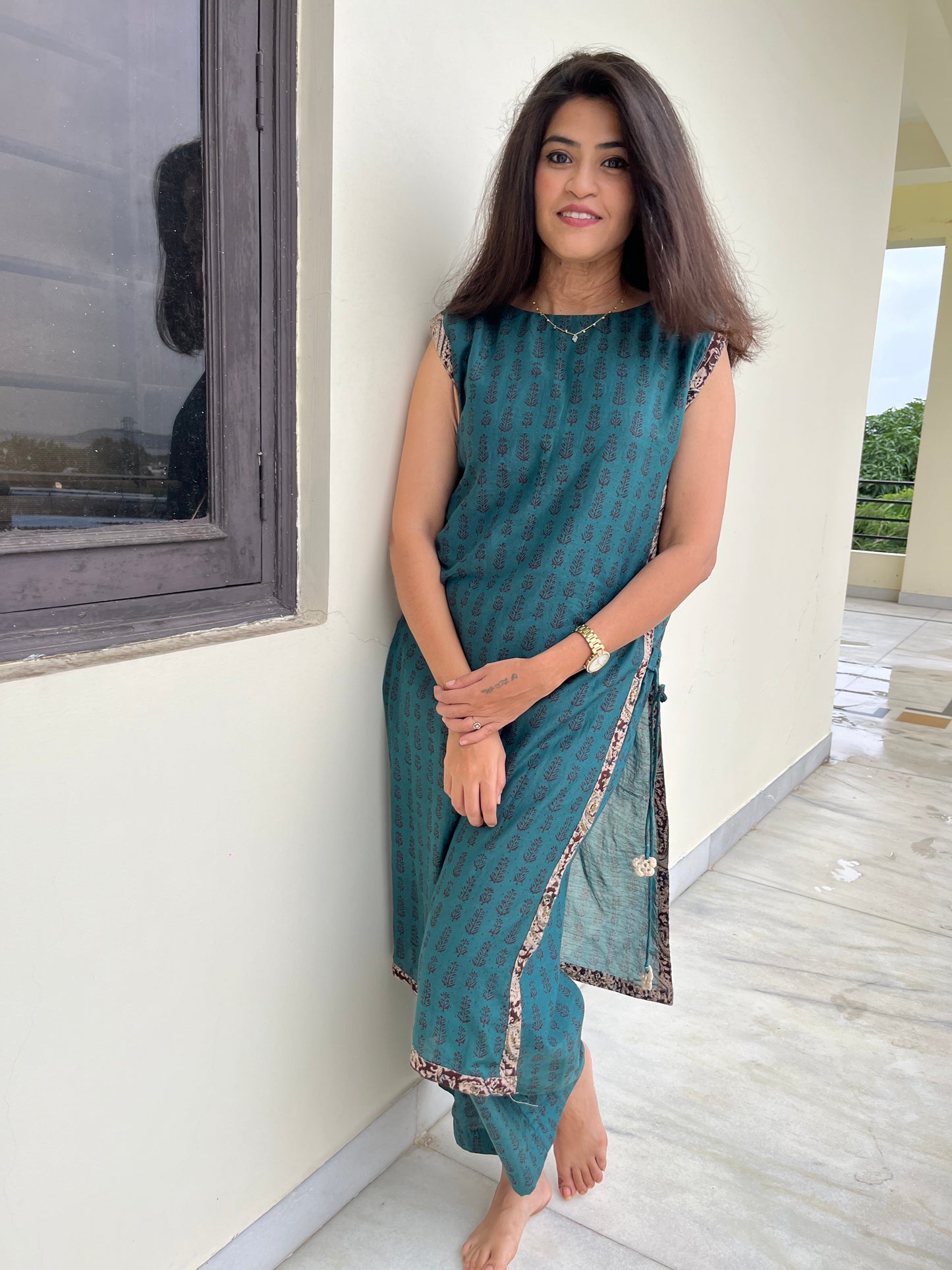 Teal Block Printed Tara Set