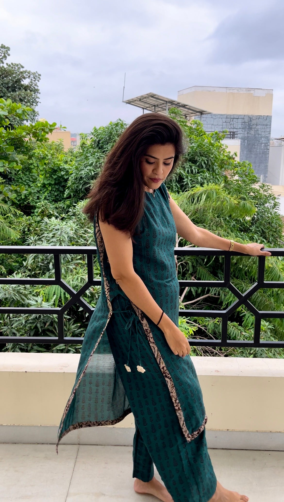 Teal Block Printed Tara Set
