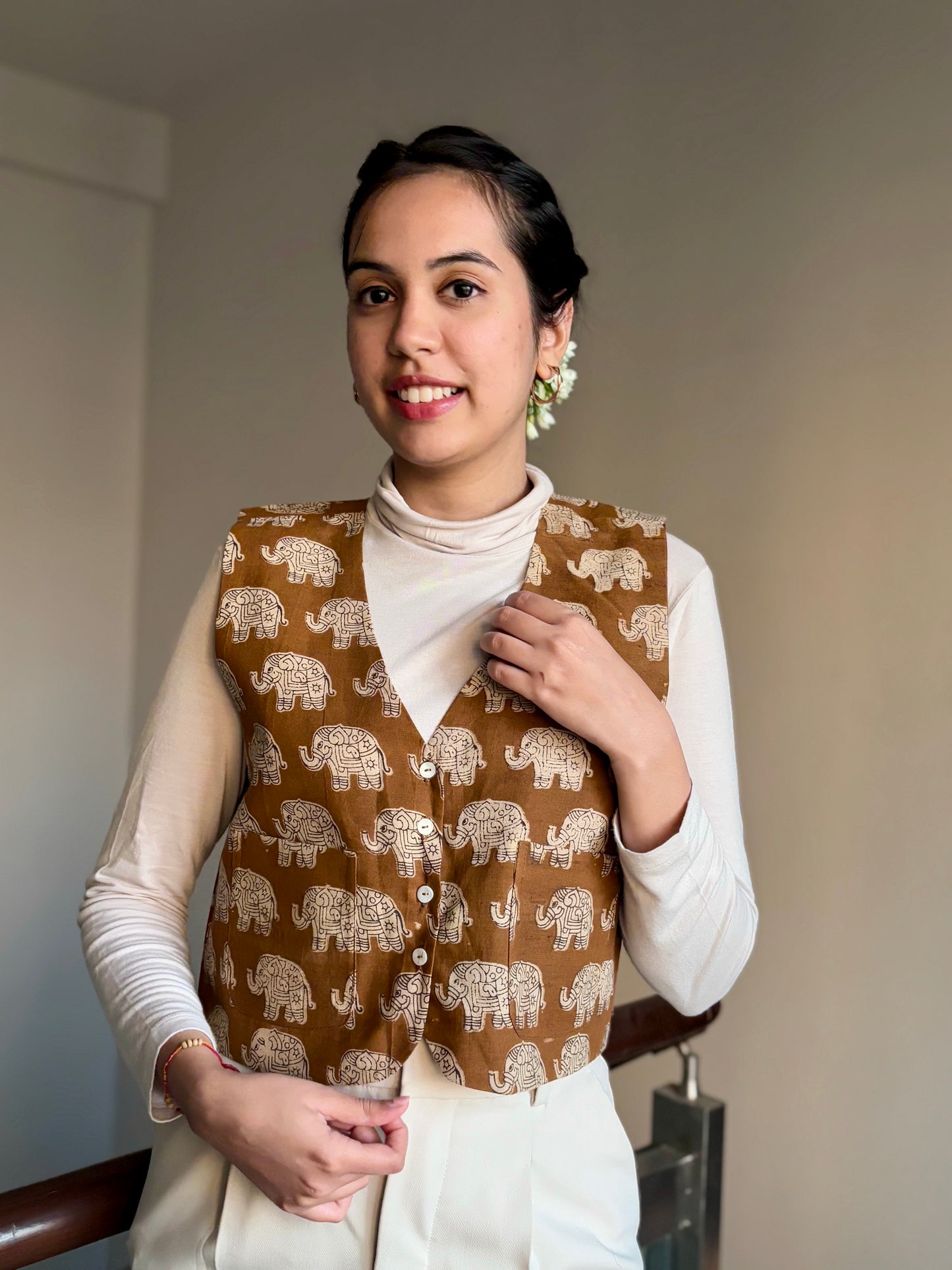 Elephant Print Kalamkari Waistcoat