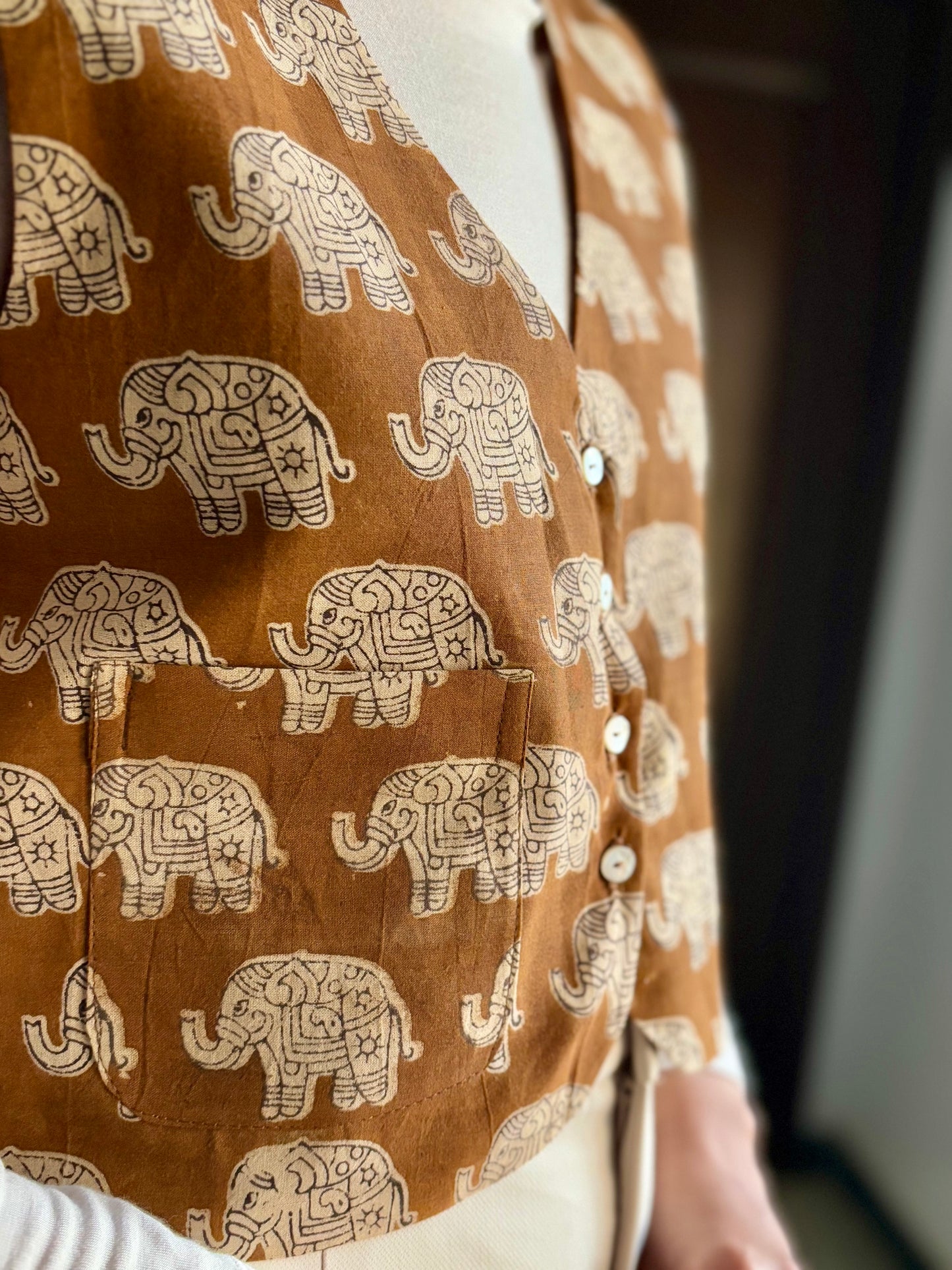 Elephant Print Kalamkari Waistcoat