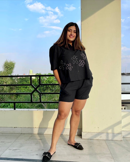 Black Cotton Khadi Co-ord Set