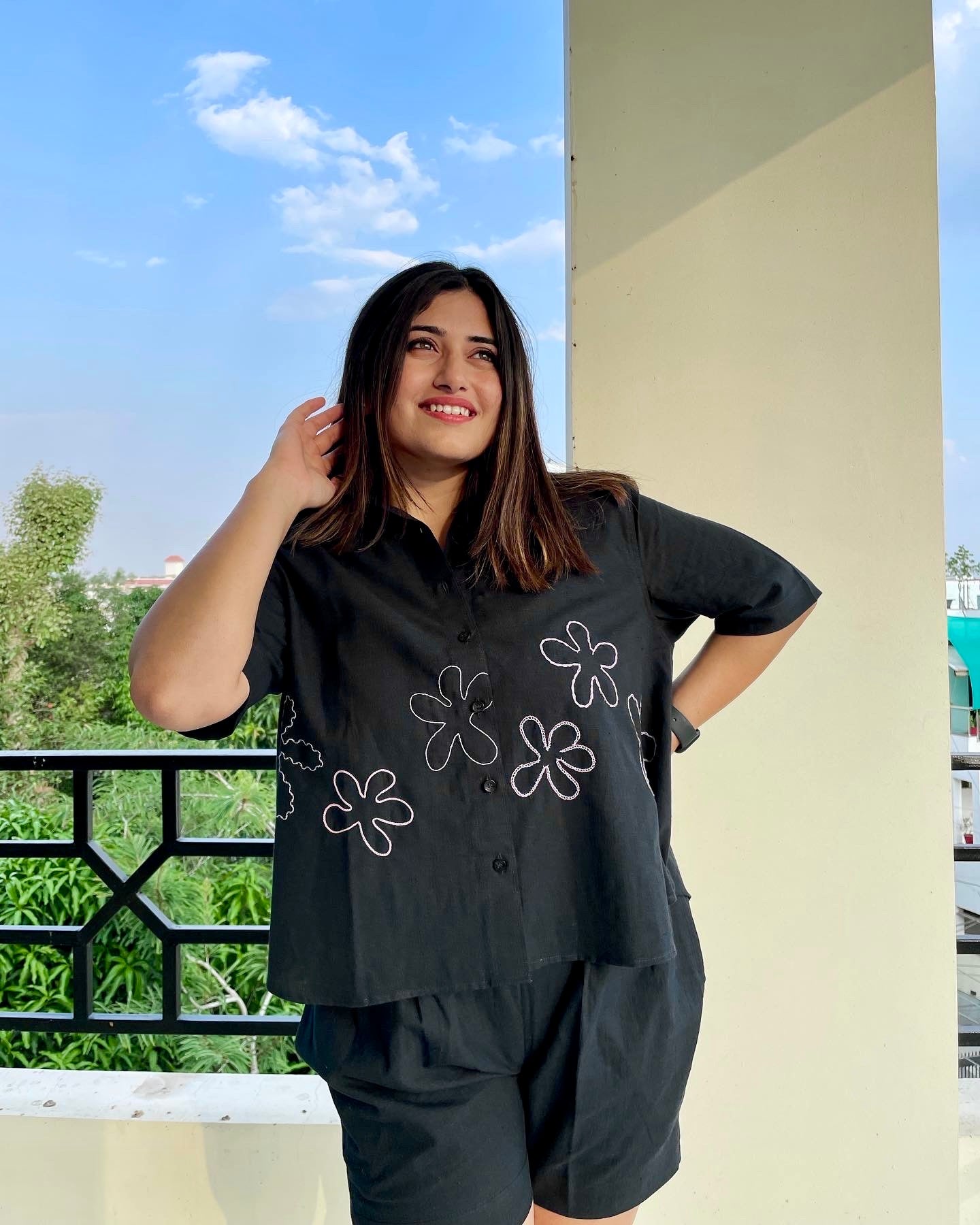 Black Cotton Khadi Co-ord Set