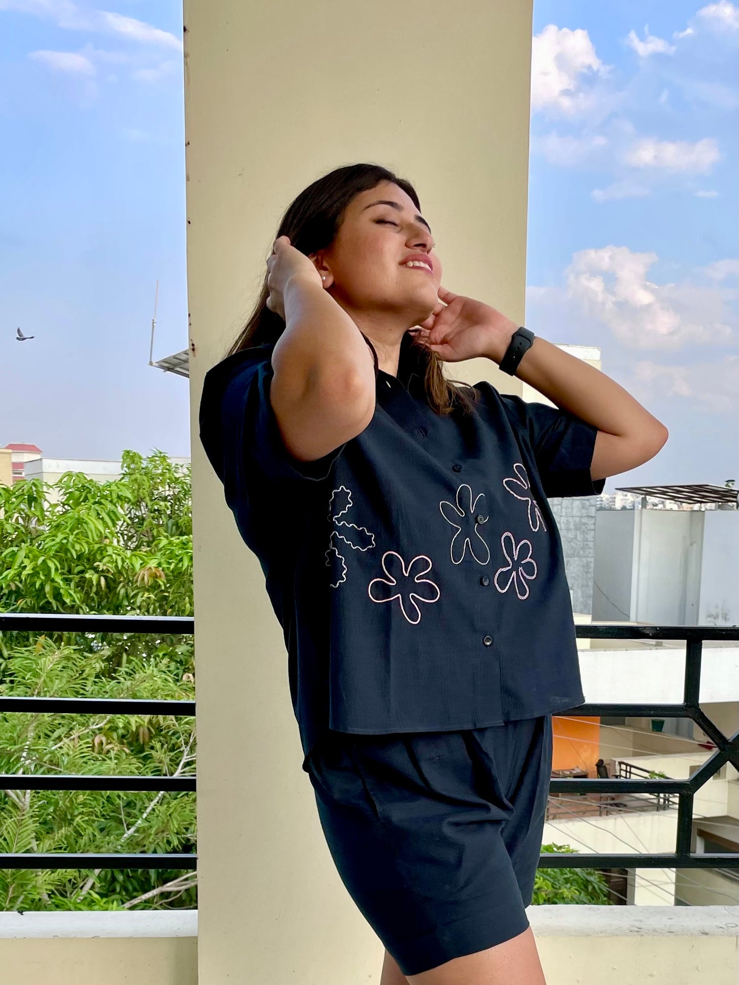 Black Cotton Khadi Co-ord Set