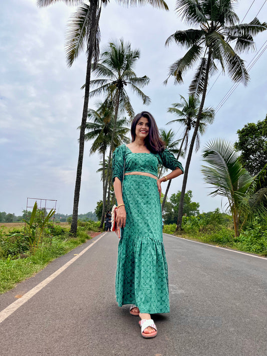 Dark Green Skirt Set