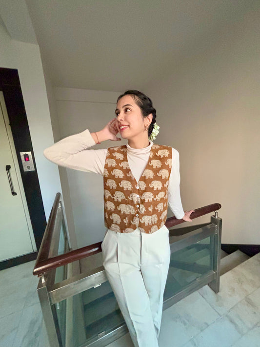 Elephant Print Kalamkari Waistcoat