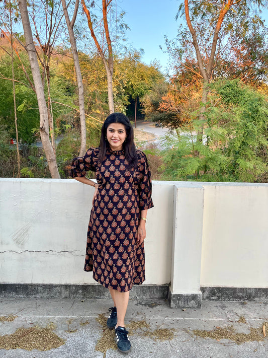 Midnight Soirée Ajrakh Dress