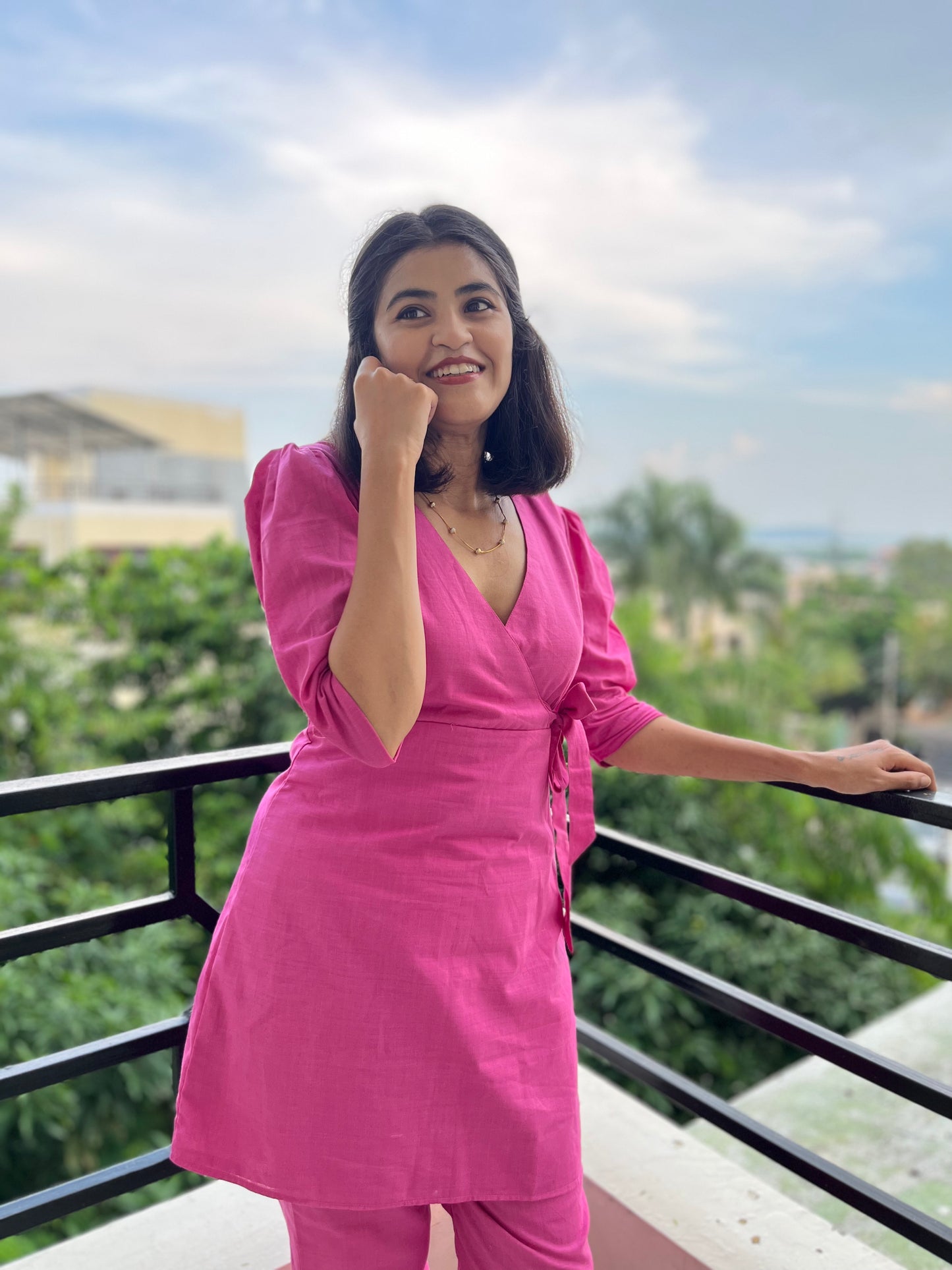 Pink Handloom Cotton Khadi Co-ord Set