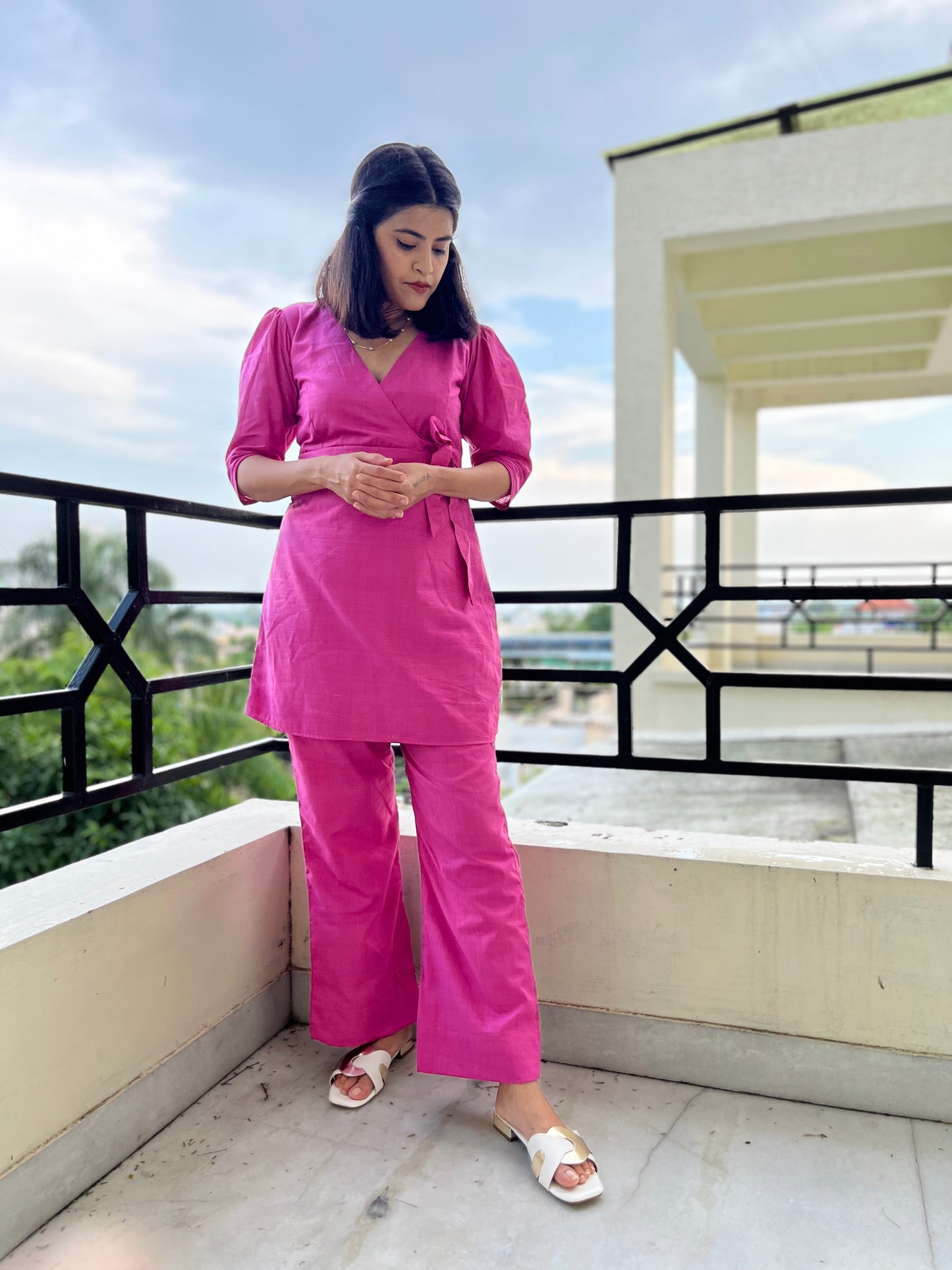 Pink Handloom Cotton Khadi Co-ord Set