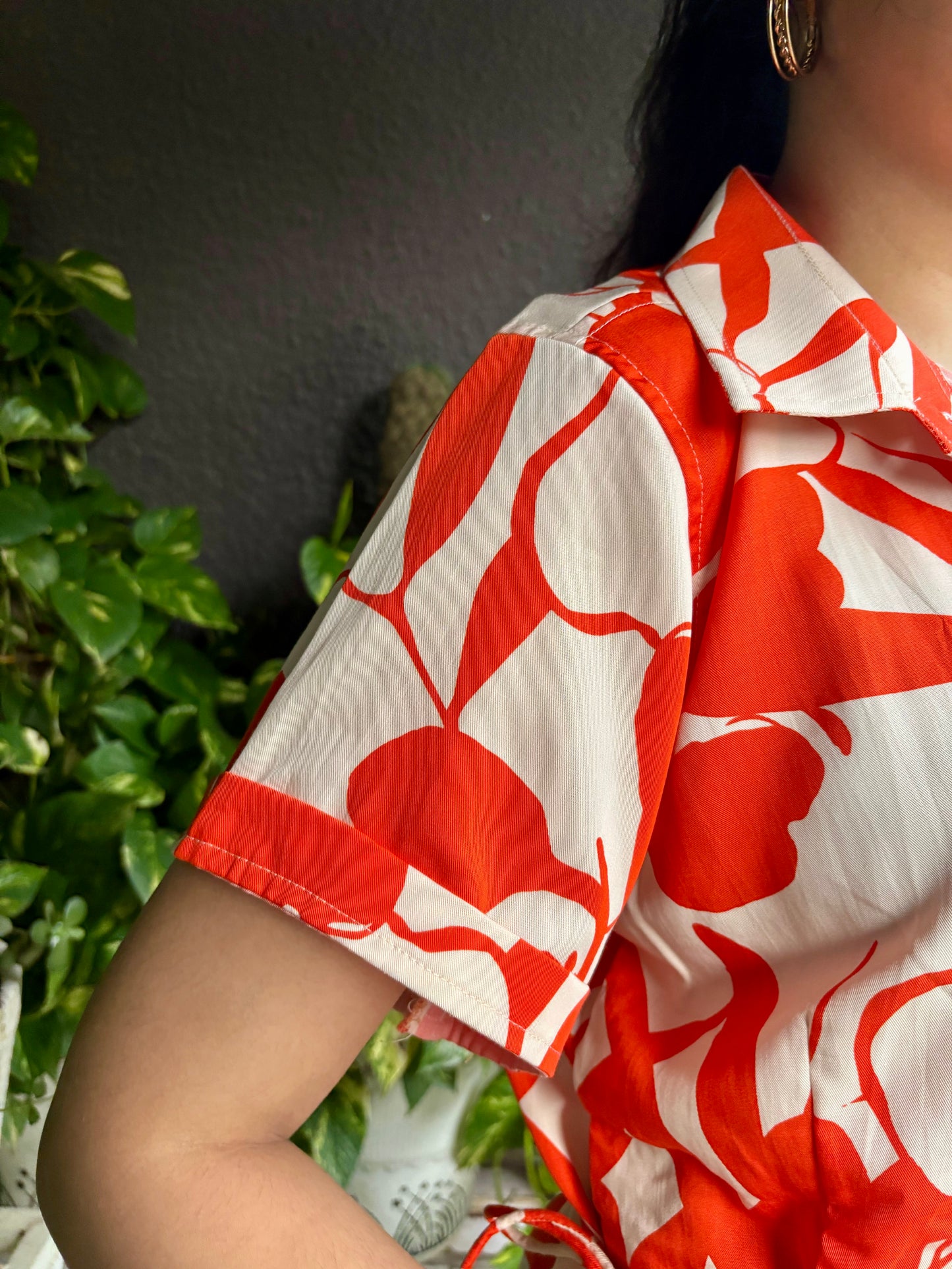 Orange Floral Print Cotton Shirt