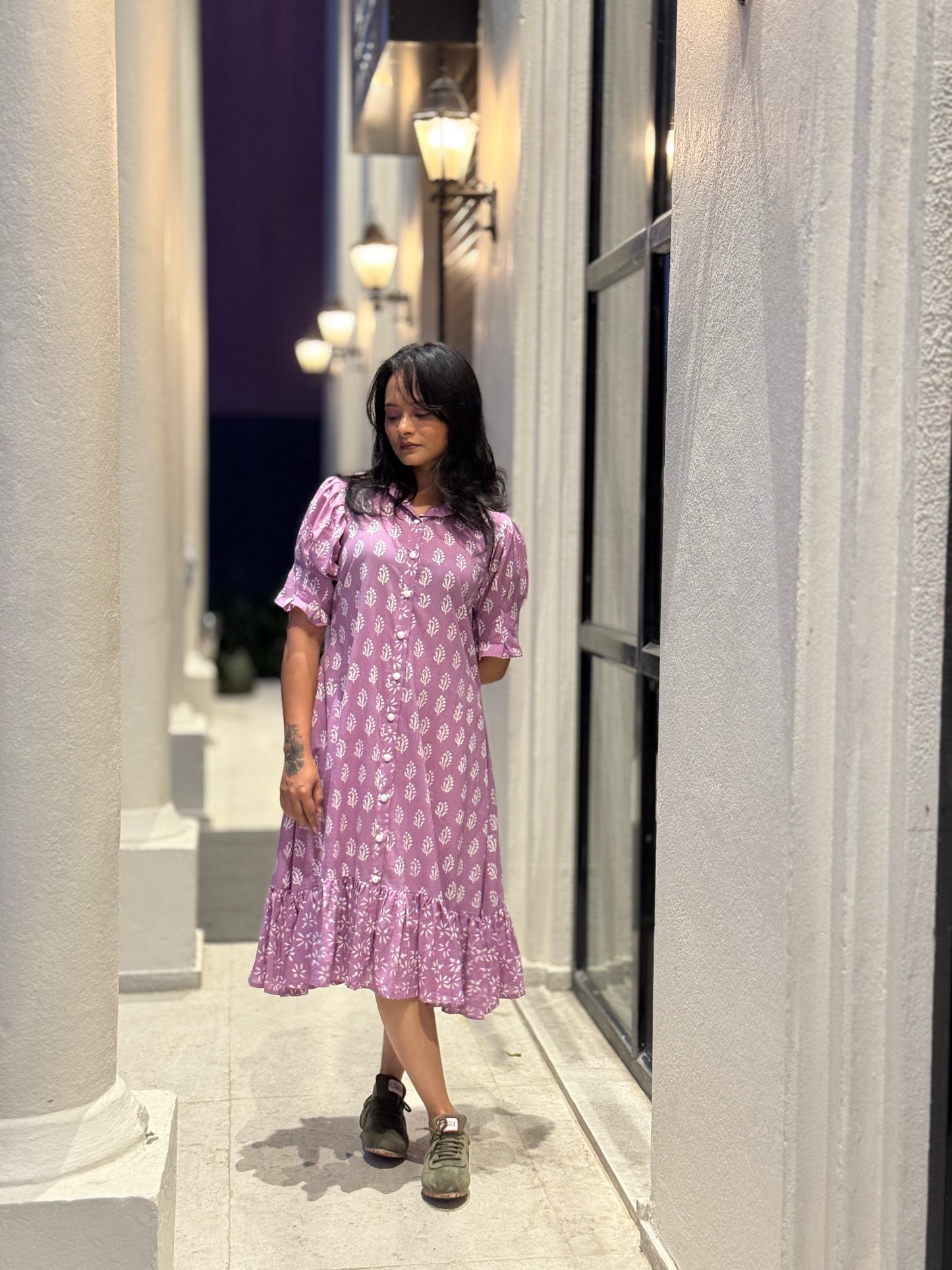 Lilac Handblock Printed Dress