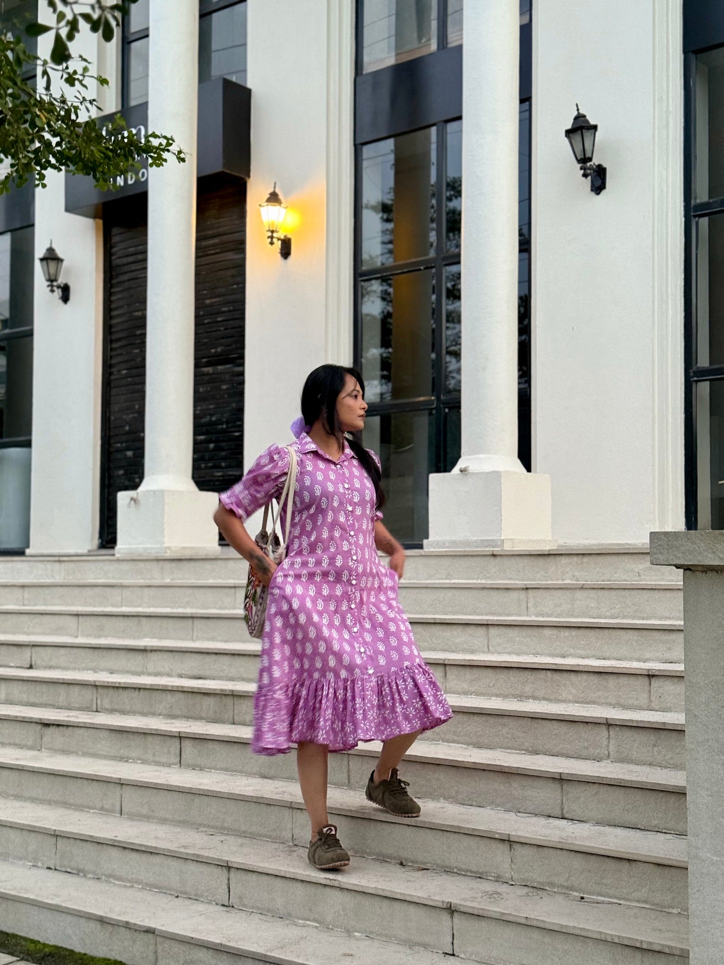 Lilac Handblock Printed Dress