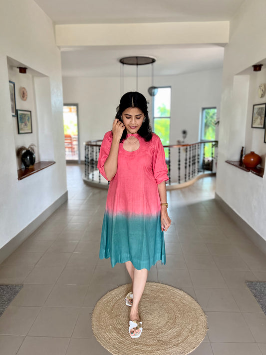 Coral Teal Blossom Dress