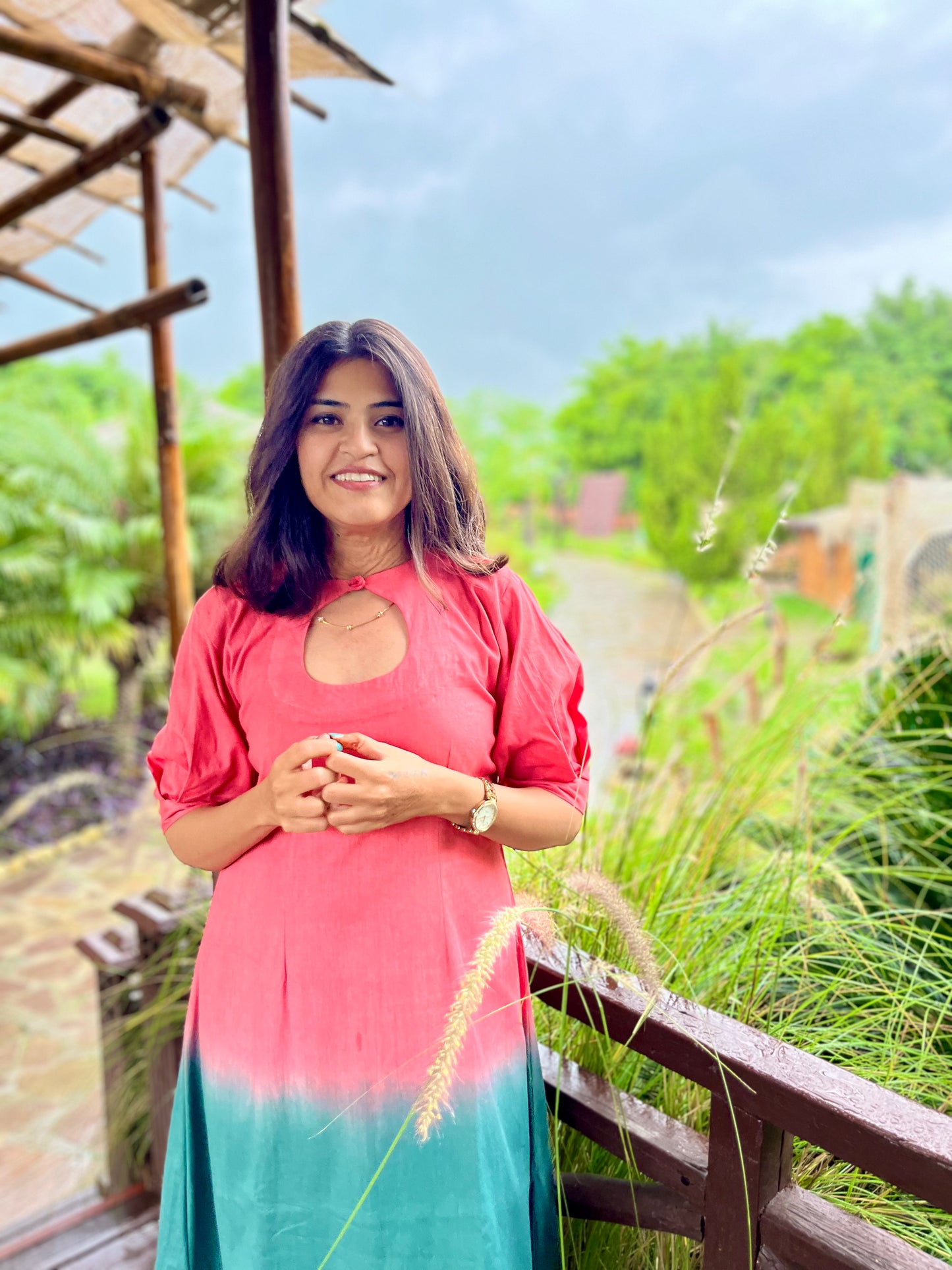 Coral Teal Blossom Dress